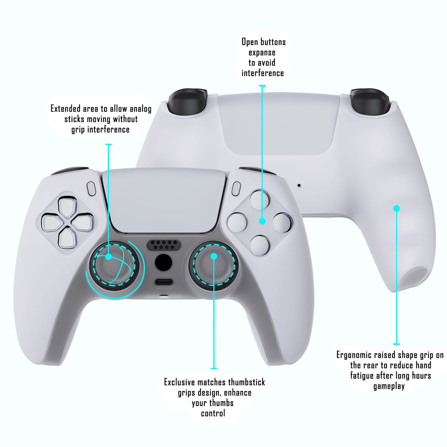 PlayVital Pure Series Anti-Slip Silicone Cover Skin with Thumb Grip Caps for PS5 Wireless Controller - Clear White - KOPF016 PlayVital