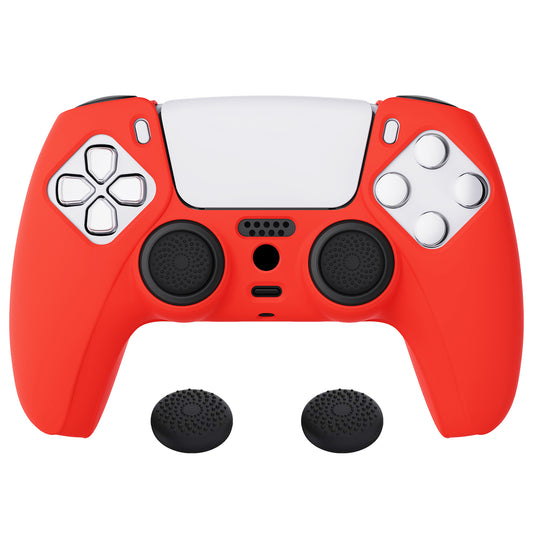 PlayVital Pure Series Anti-Slip Silicone Cover Skin with Thumb Grip Caps for PS5 Wireless Controller - Passion Red - KOPF017 PlayVital