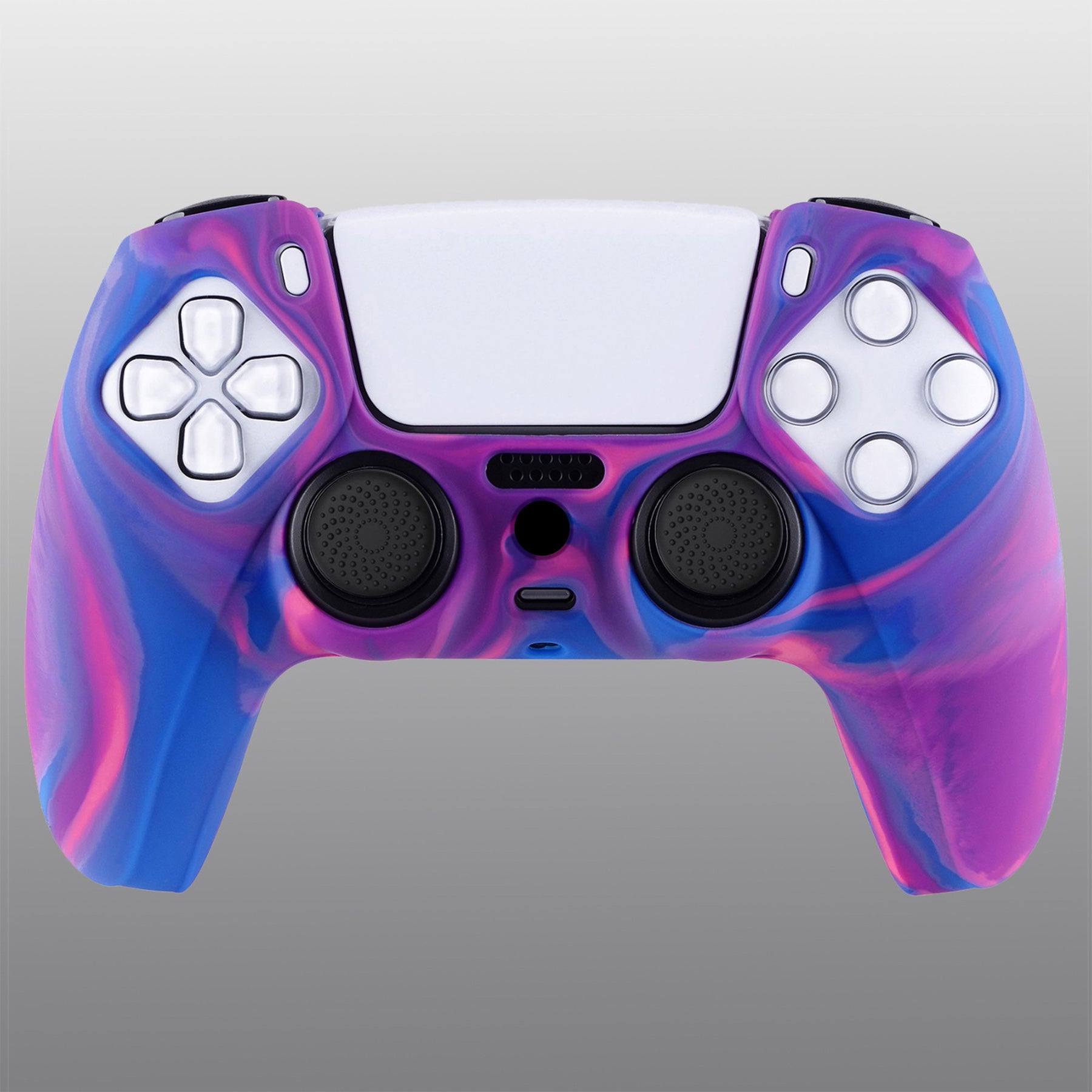 PlayVital Pure Series Anti-Slip Silicone Cover Skin with Thumb Grip Caps for PS5 Wireless Controller - Pink & Purple & Blue - KOPF015 PlayVital
