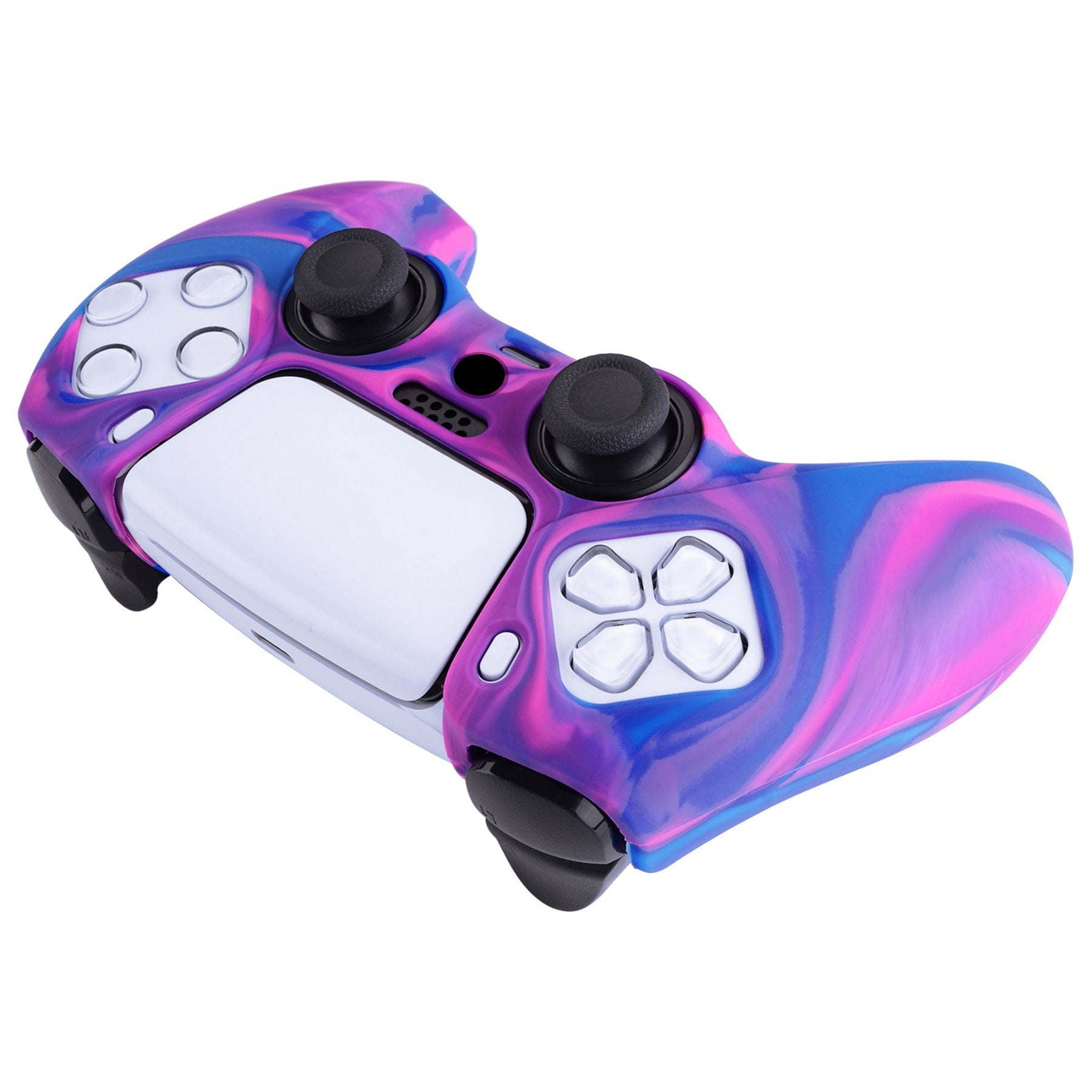 PlayVital Pure Series Anti-Slip Silicone Cover Skin with Thumb Grip Caps for PS5 Wireless Controller - Pink & Purple & Blue - KOPF015 PlayVital