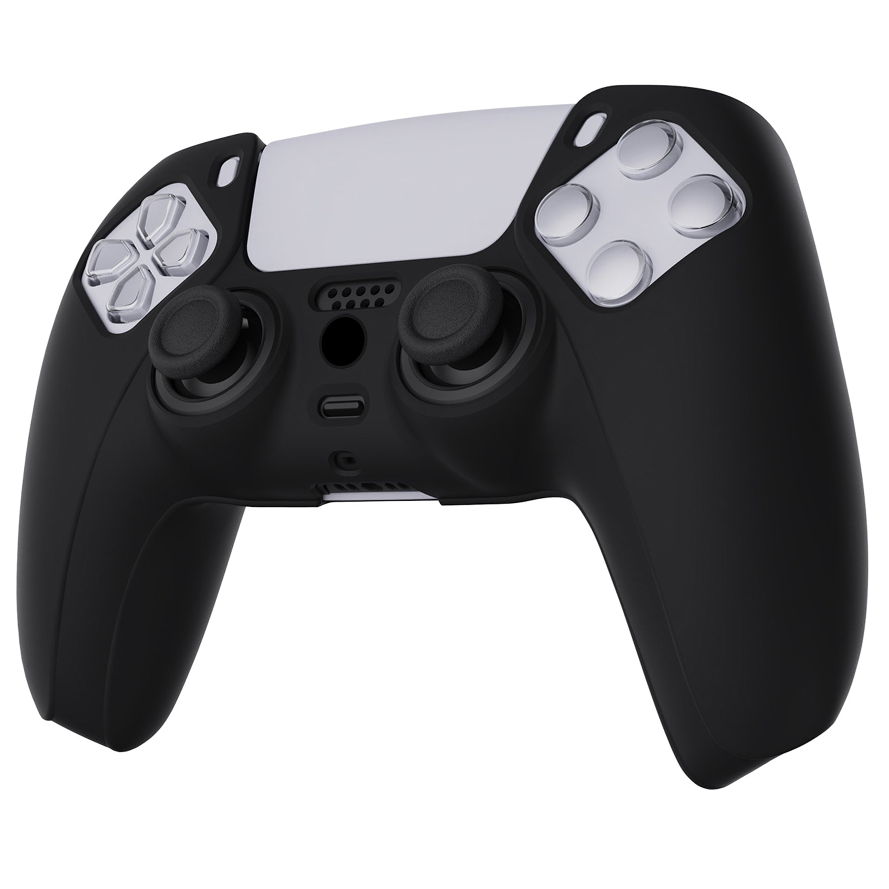 PlayVital Pure Series Anti-Slip Silicone Cover Skin with Thumb Grip Caps for PS5 Wireless Controller - Black - KOPF001 PlayVital