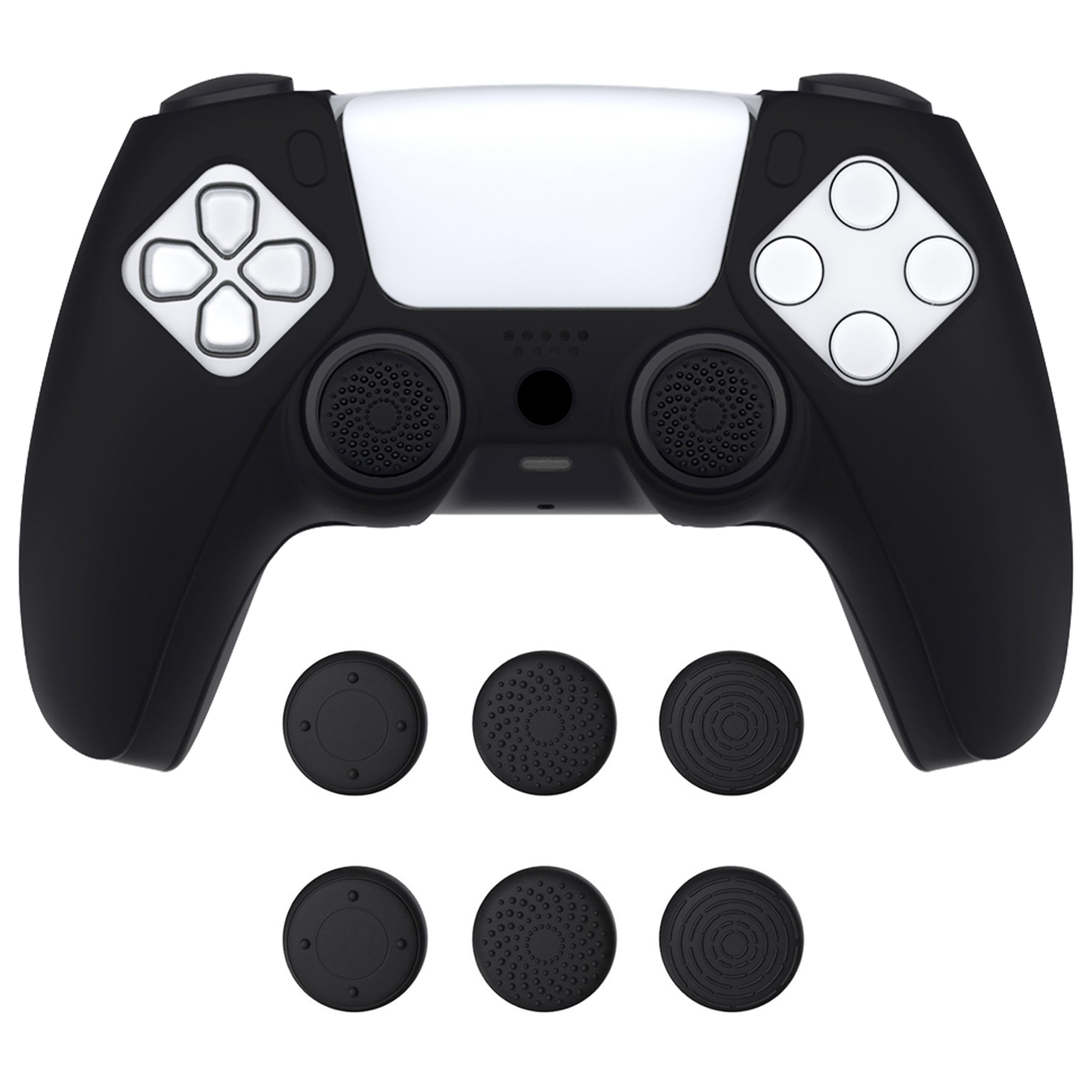 PlayVital Pure Series Dockable Model Anti-Slip Silicone Cover Skin with Thumb Grip Caps for PS5 Wireless Controller - Compatible with Charging Station - Black - EKPFP001 PlayVital