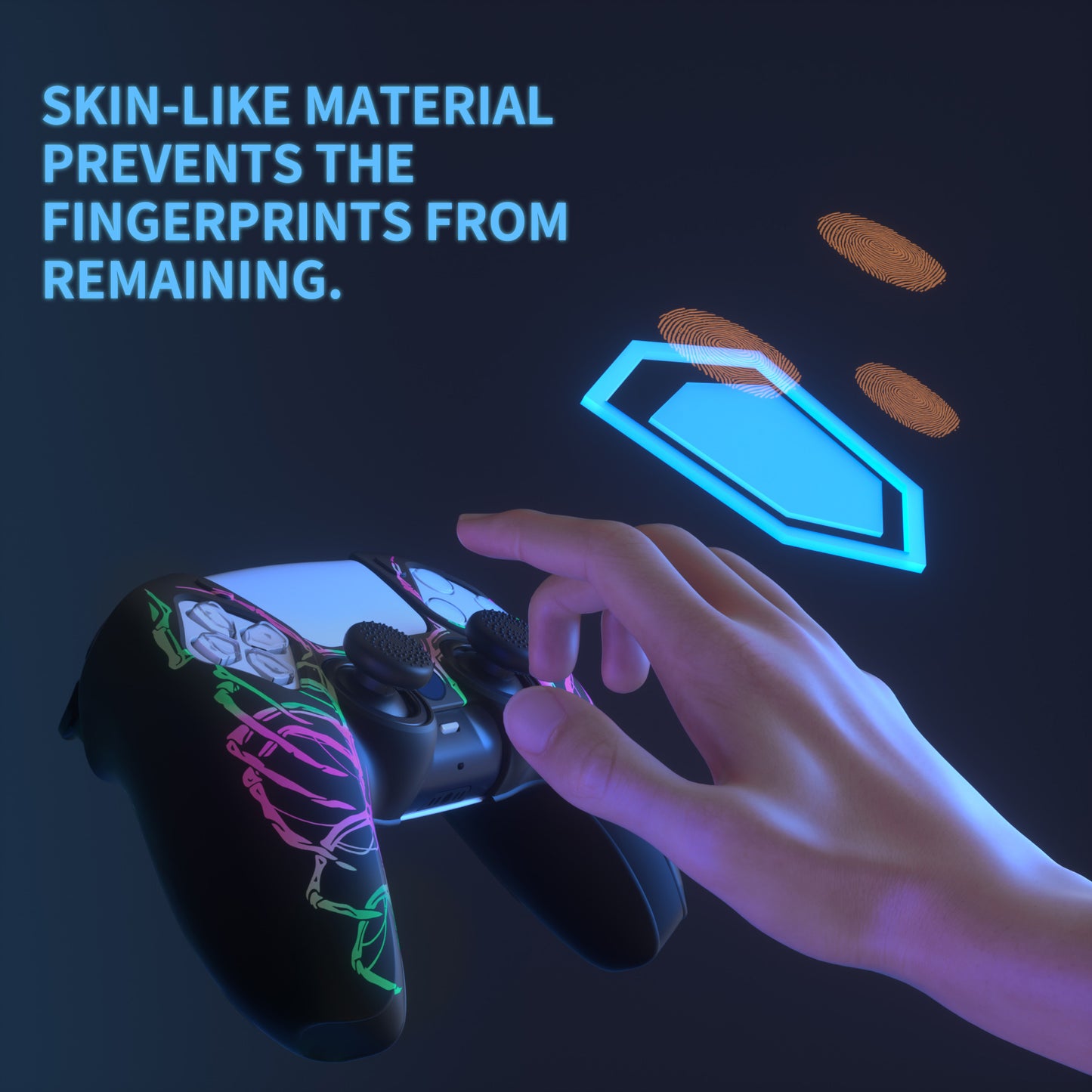 PlayVital Pure Series Dockable Model Anti-Slip Silicone Cover Skin with Thumb Grip Caps for PS5 Wireless Controller - Compatible with Charging Station - Carving Skull Pink & Green - EKPFL001 PlayVital