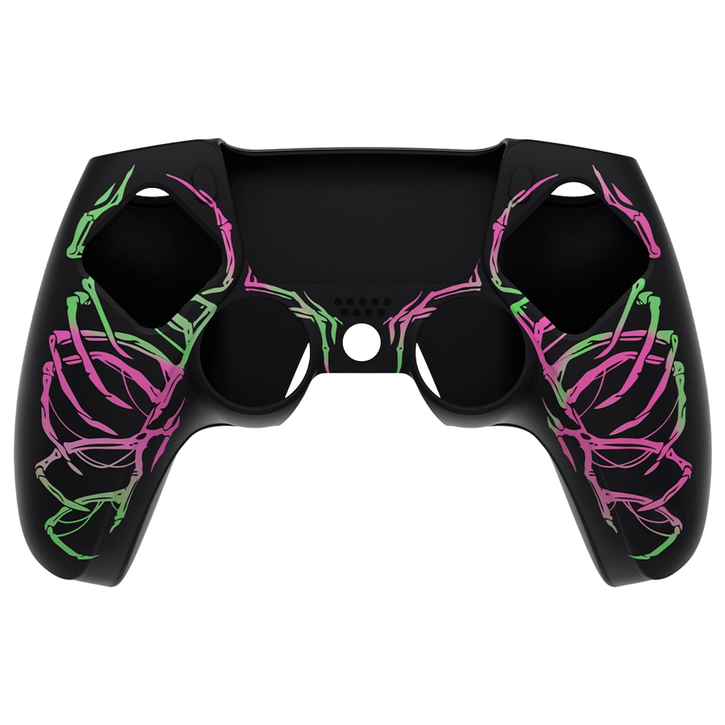 PlayVital Pure Series Dockable Model Anti-Slip Silicone Cover Skin with Thumb Grip Caps for PS5 Wireless Controller - Compatible with Charging Station - Carving Skull Pink & Green - EKPFL001 PlayVital