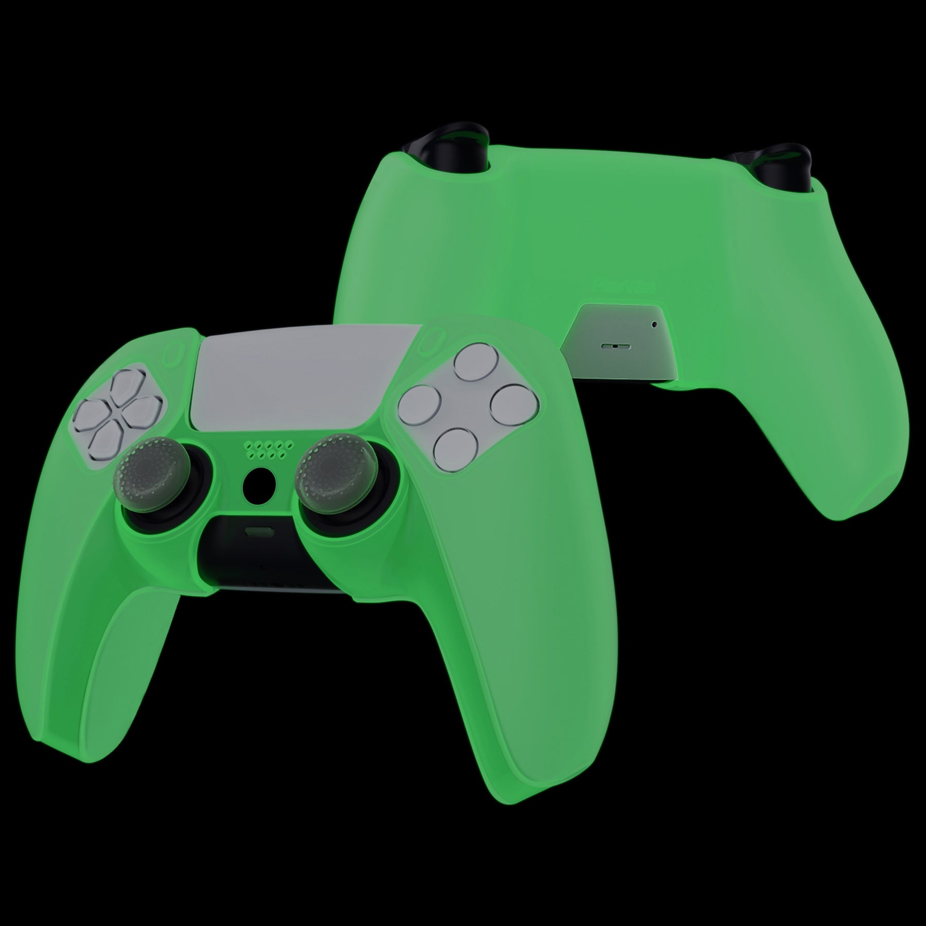 PlayVital Pure Series Dockable Model Anti-Slip Silicone Cover Skin with Thumb Grip Caps for PS5 Wireless Controller - Compatible with Charging Station - Glow in Dark - Green - EKPFP004 PlayVital