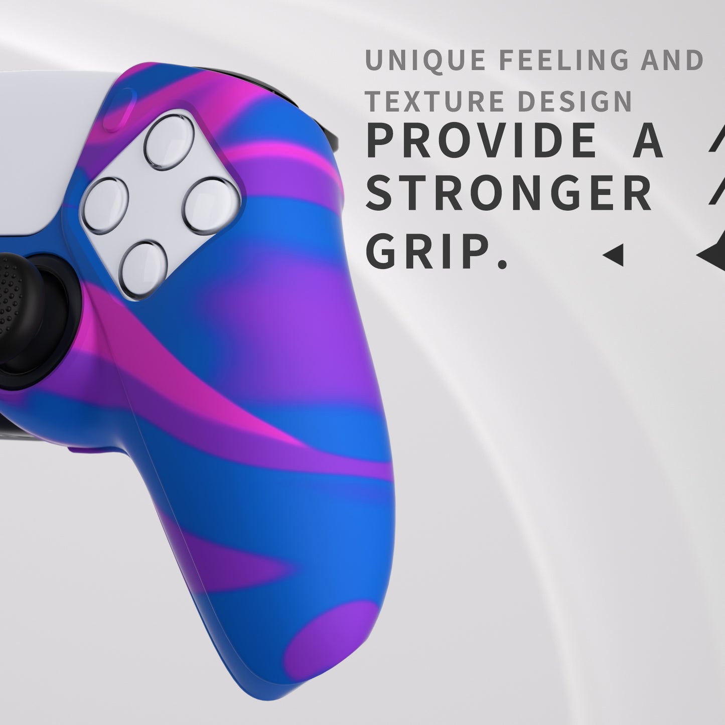 PlayVital Pure Series Dockable Model Anti-Slip Silicone Cover Skin with Thumb Grip Caps for PS5 Wireless Controller - Compatible with Charging Station - Pink & Purple & Blue - EKPFP003 PlayVital