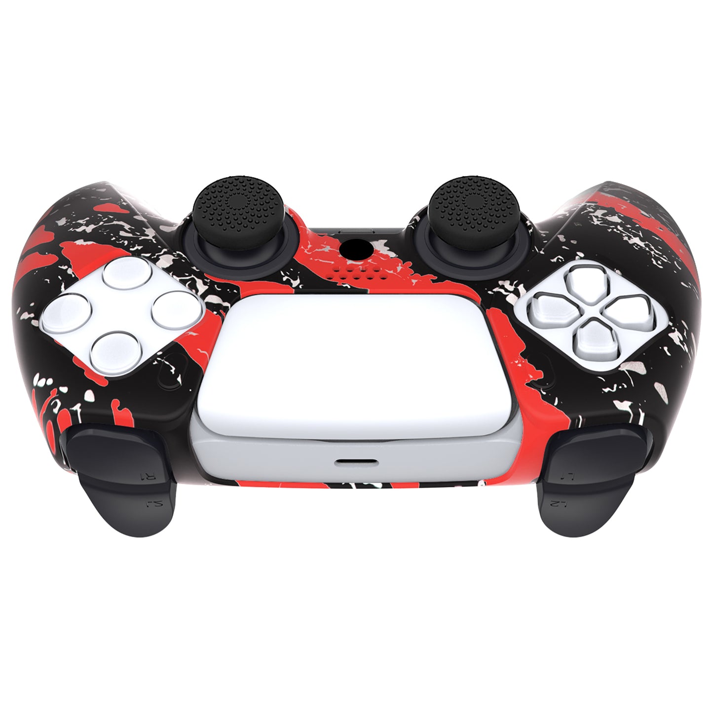 PlayVital Pure Series Dockable Model Anti-Slip Silicone Cover Skin with Thumb Grip Caps for PS5 Wireless Controller - Compatible with Charging Station - Red Splash - EKPFS003 PlayVital