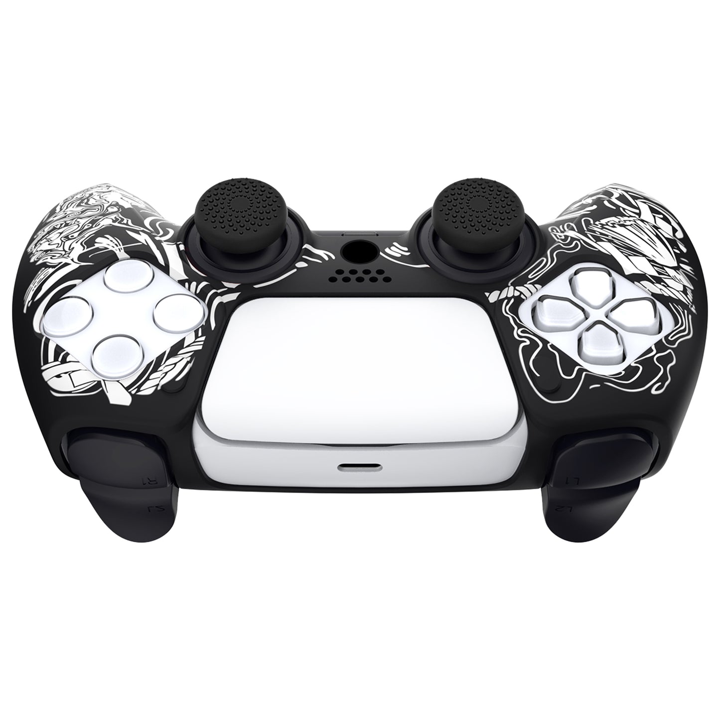 PlayVital Pure Series Dockable Model Anti-Slip Silicone Cover Skin with Thumb Grip Caps for PS5 Wireless Controller - Compatible with Charging Station - Samurai Prajna (White) - EKPFL004 PlayVital