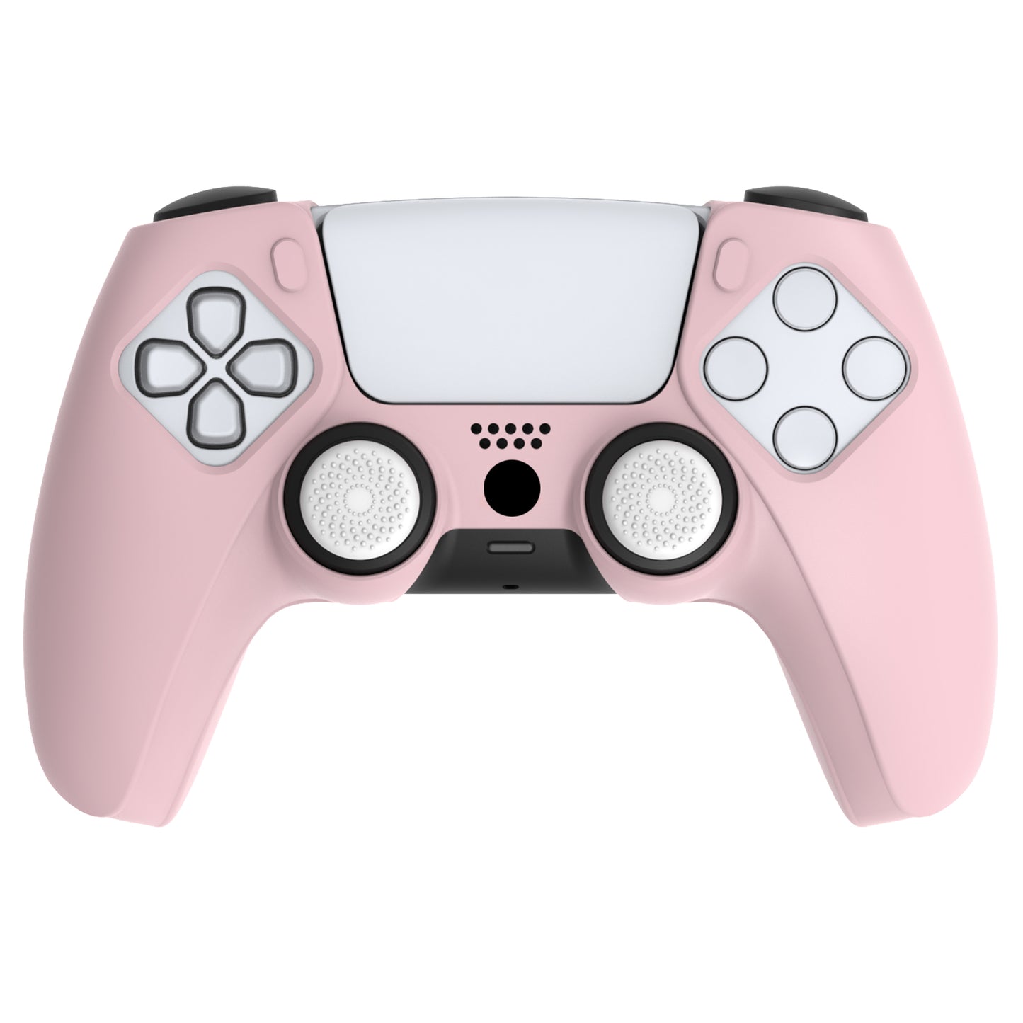 PlayVital Pure Series Dockable Model Anti-Slip Silicone Cover Skin with Thumb Grip Caps for PS5 Wireless Controller - Compatible with Charging Station - Cherry Blossoms Pink - EKPFP007 PlayVital