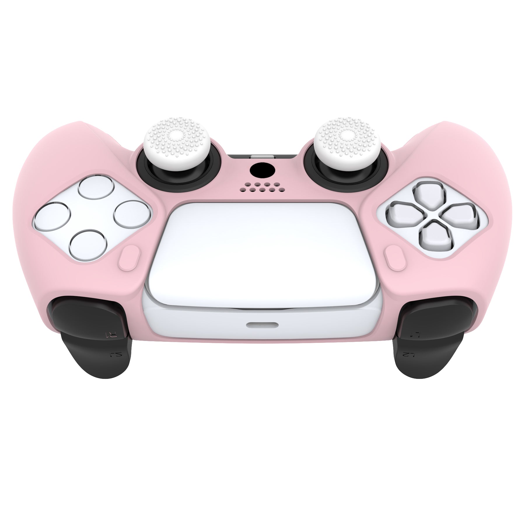 PlayVital Pure Series Dockable Model Anti-Slip Silicone Cover Skin with Thumb Grip Caps for PS5 Wireless Controller - Compatible with Charging Station - Cherry Blossoms Pink - EKPFP007 PlayVital