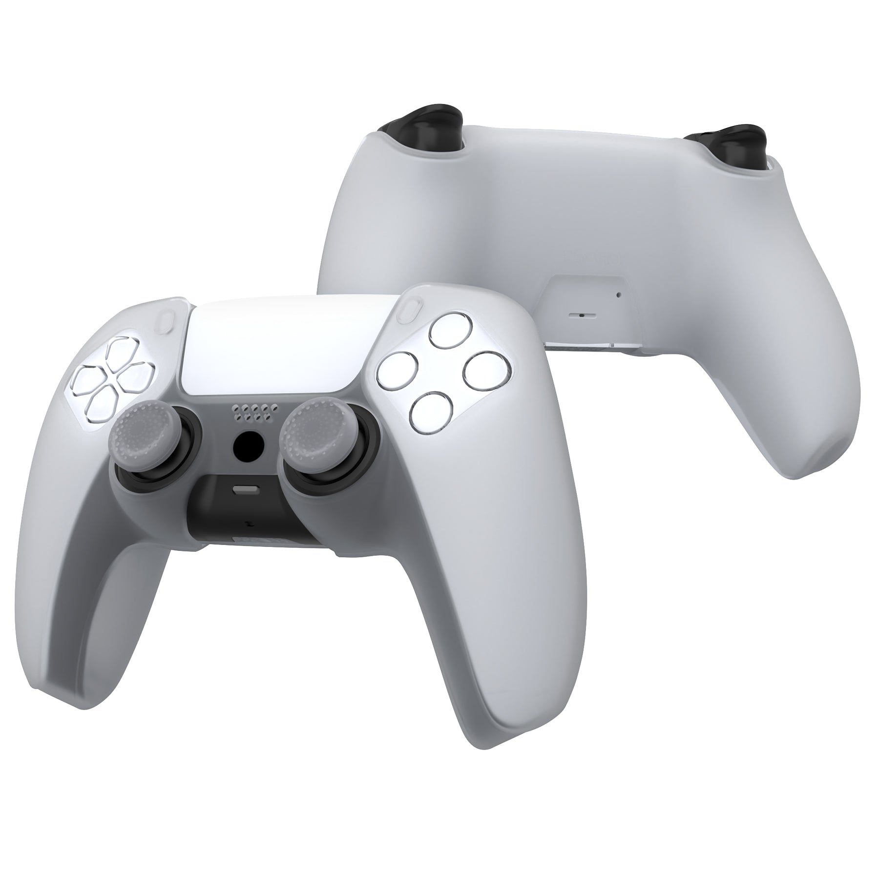 PlayVital Pure Series Dockable Model Anti-Slip Silicone Cover Skin with Thumb Grip Caps for PS5 Wireless Controller - Compatible with Charging Station - Clear White - EKPFP008 PlayVital