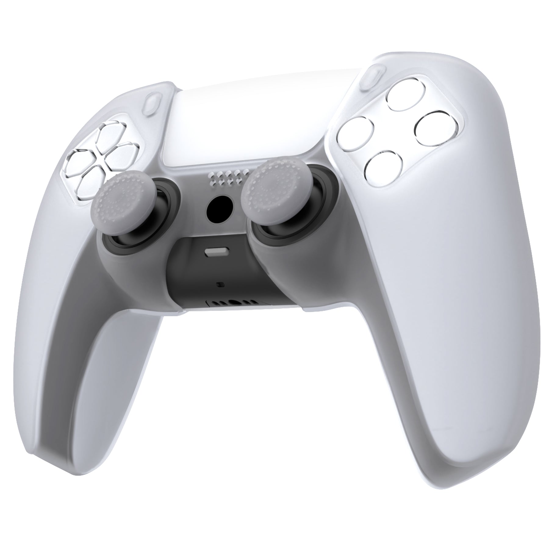 PlayVital Pure Series Dockable Model Anti-Slip Silicone Cover Skin with Thumb Grip Caps for PS5 Wireless Controller - Compatible with Charging Station - Clear White - EKPFP008 PlayVital