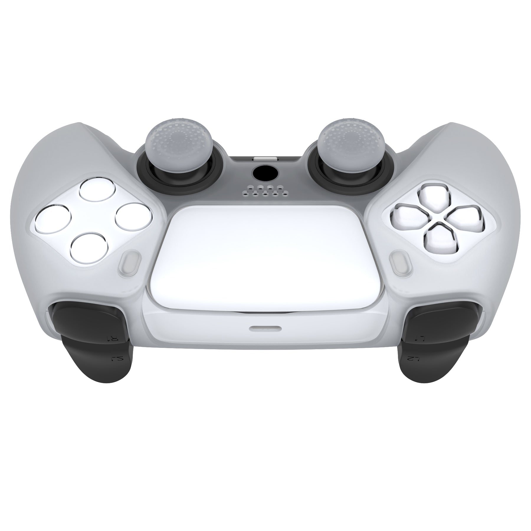 PlayVital Pure Series Dockable Model Anti-Slip Silicone Cover Skin with Thumb Grip Caps for PS5 Wireless Controller - Compatible with Charging Station - Clear White - EKPFP008 PlayVital