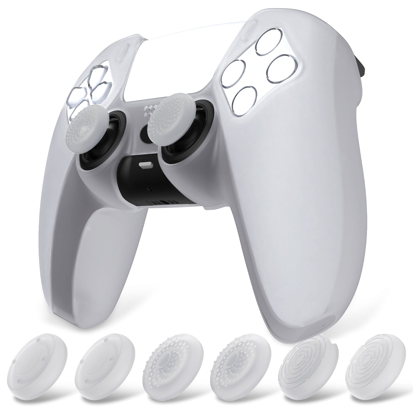 PlayVital Pure Series Dockable Model Anti-Slip Silicone Cover Skin with Thumb Grip Caps for PS5 Wireless Controller - Compatible with Charging Station - Clear White - EKPFP008 PlayVital