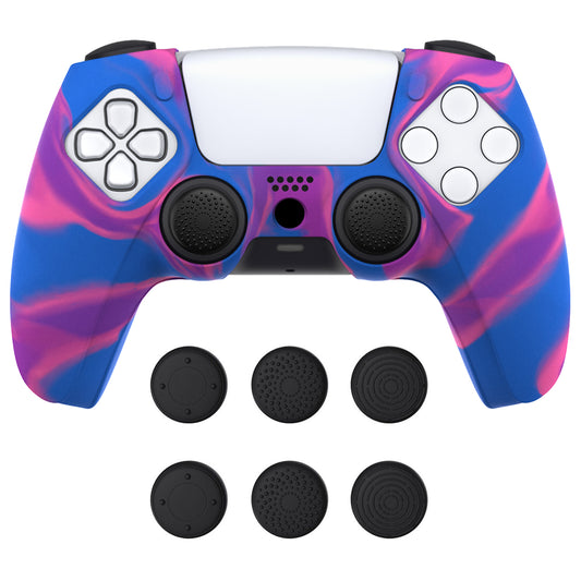 PlayVital Pure Series Dockable Model Anti-Slip Silicone Cover Skin with Thumb Grip Caps for PS5 Wireless Controller - Compatible with Charging Station - Pink & Purple & Blue PlayVital