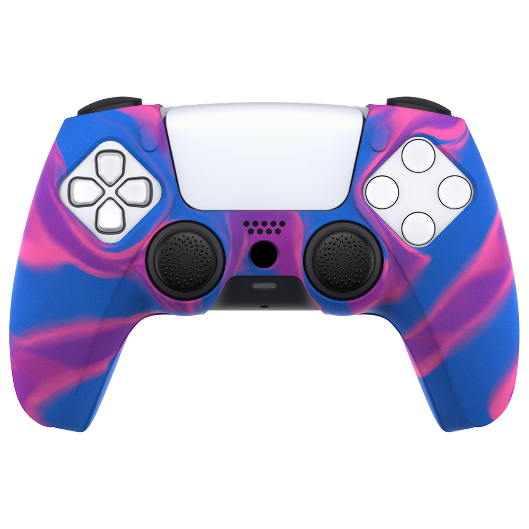 PlayVital Pure Series Dockable Model Anti-Slip Silicone Cover Skin with Thumb Grip Caps for PS5 Wireless Controller - Compatible with Charging Station - Pink & Purple & Blue PlayVital