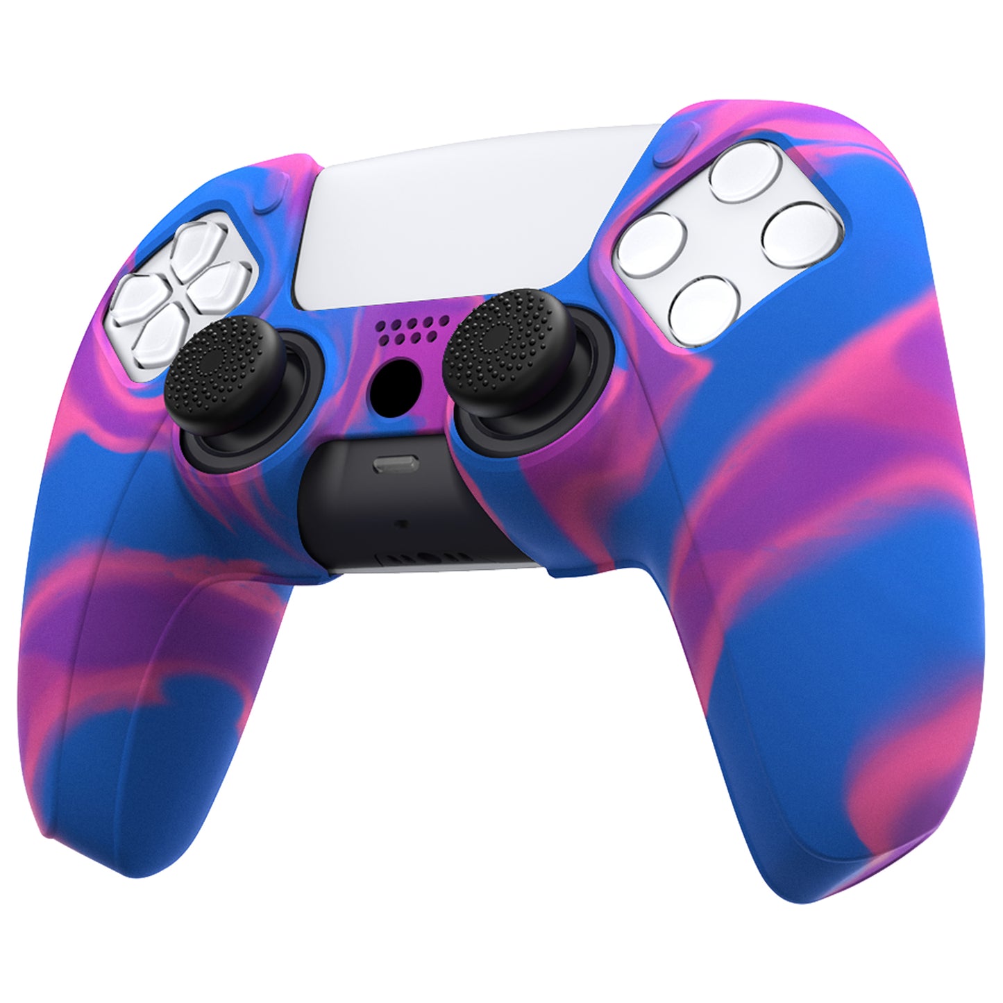 PlayVital Pure Series Dockable Model Anti-Slip Silicone Cover Skin with Thumb Grip Caps for PS5 Wireless Controller - Compatible with Charging Station - Pink & Purple & Blue PlayVital