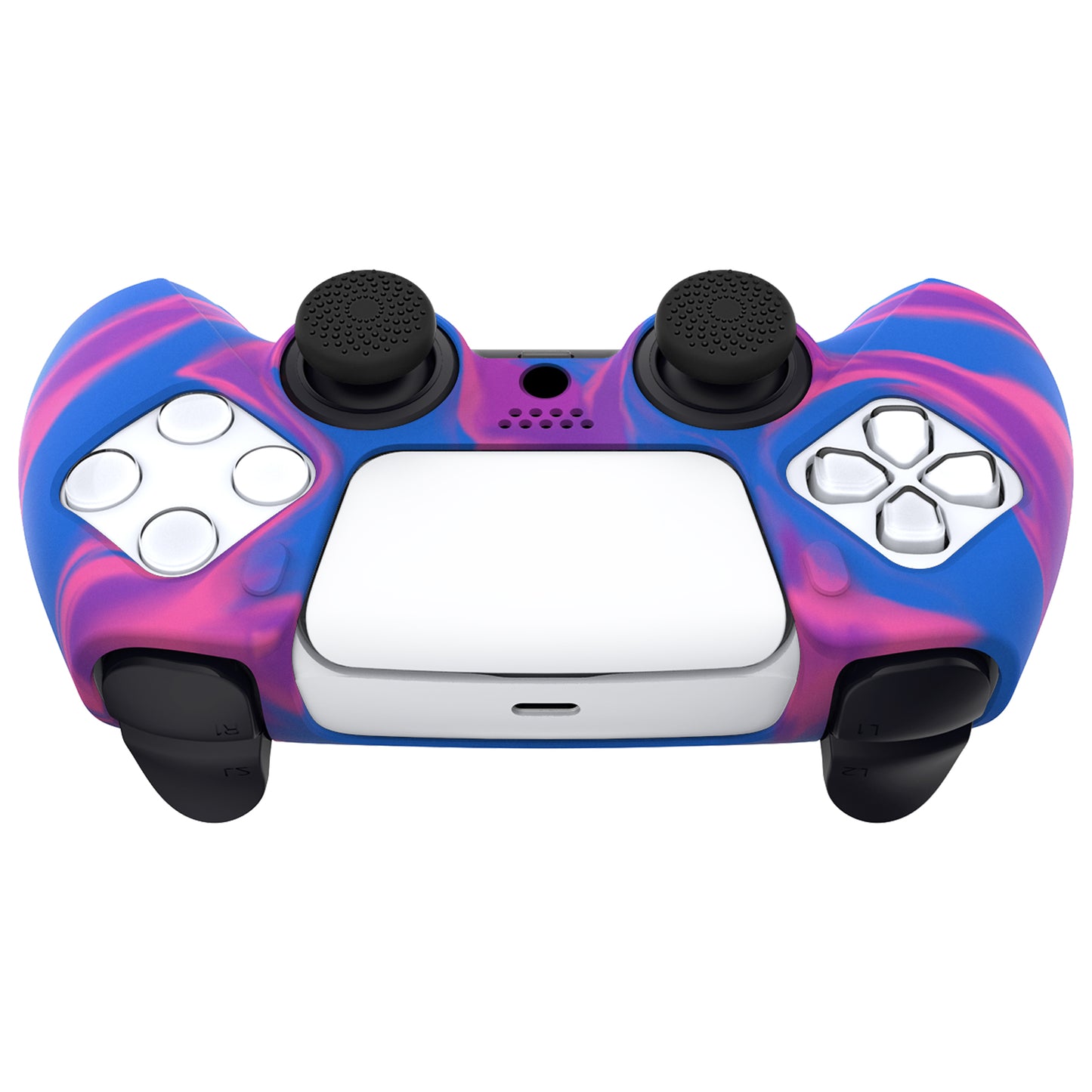 PlayVital Pure Series Dockable Model Anti-Slip Silicone Cover Skin with Thumb Grip Caps for PS5 Wireless Controller - Compatible with Charging Station - Pink & Purple & Blue PlayVital