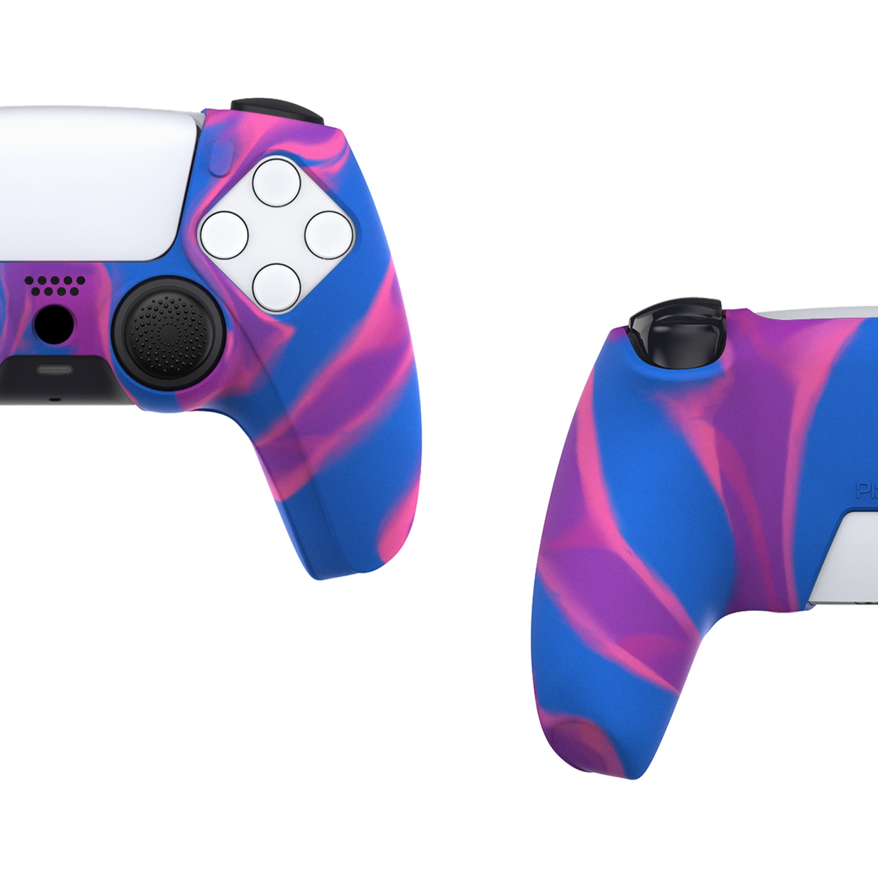 PlayVital Pure Series Dockable Model Anti-Slip Silicone Cover Skin with Thumb Grip Caps for PS5 Wireless Controller - Compatible with Charging Station - Pink & Purple & Blue PlayVital