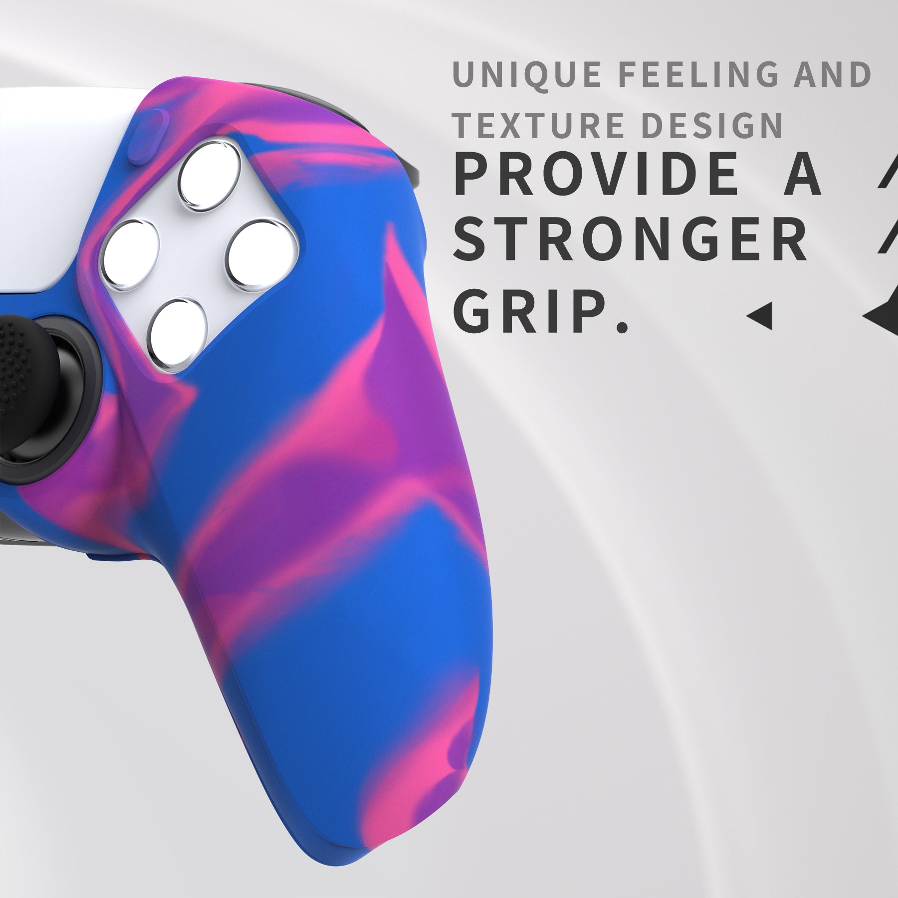 PlayVital Pure Series Dockable Model Anti-Slip Silicone Cover Skin with Thumb Grip Caps for PS5 Wireless Controller - Compatible with Charging Station - Pink & Purple & Blue PlayVital