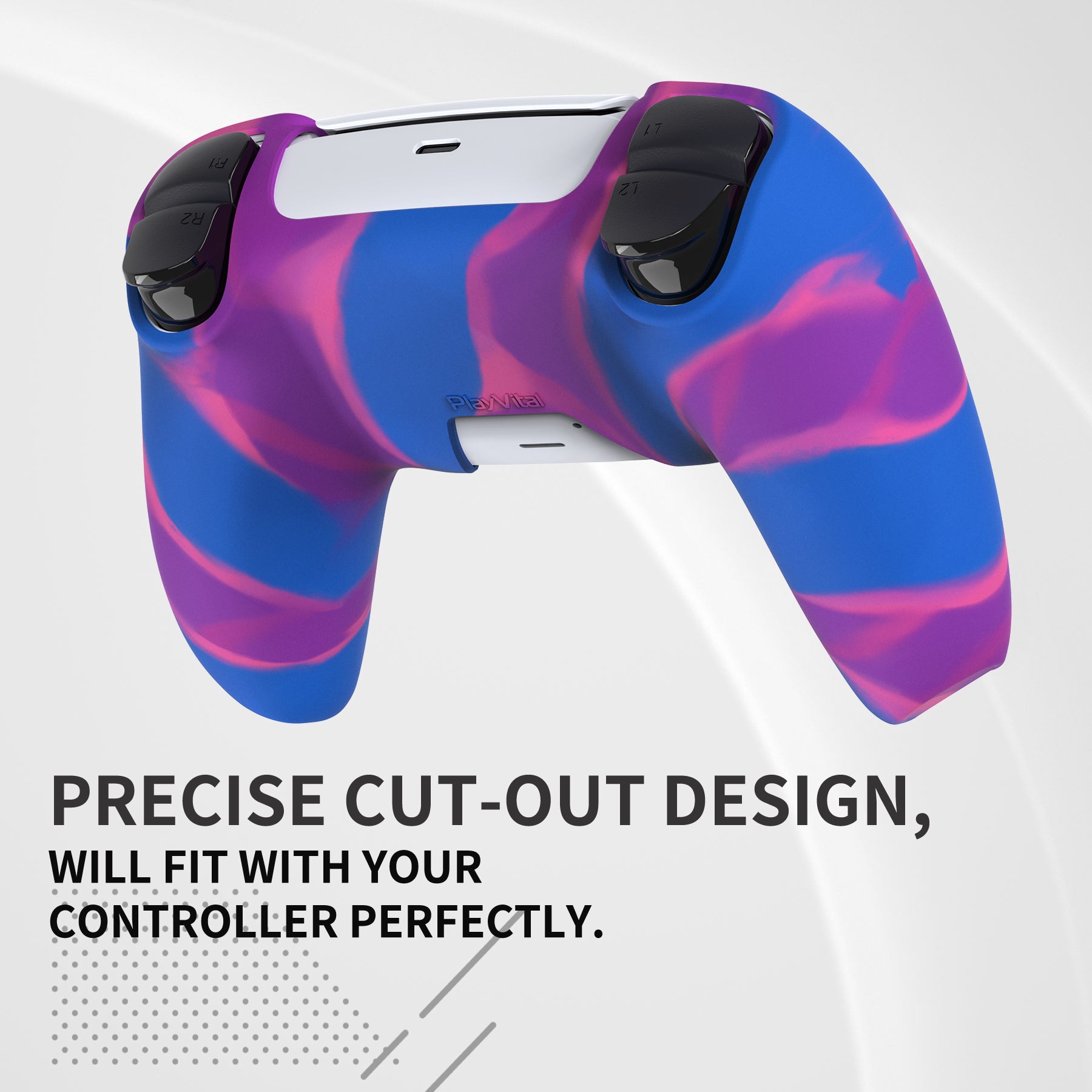 PlayVital Pure Series Dockable Model Anti-Slip Silicone Cover Skin with Thumb Grip Caps for PS5 Wireless Controller - Compatible with Charging Station - Pink & Purple & Blue PlayVital