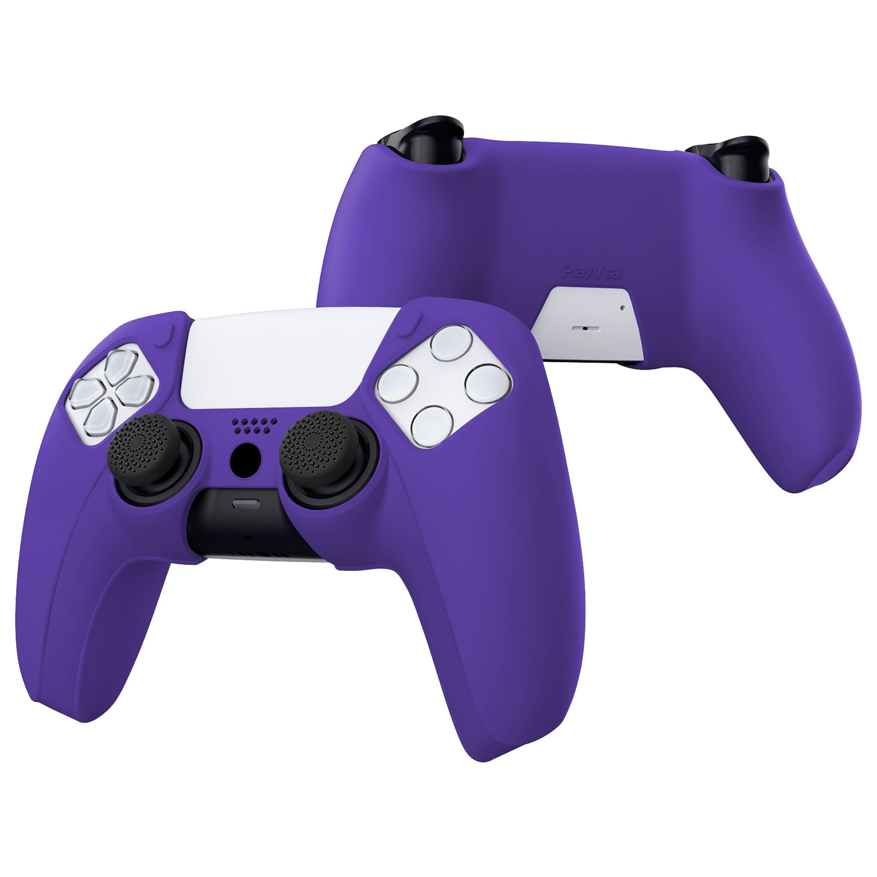 PlayVital Pure Series Ergonomic Anti-Slip Silicone Cover Skin with Thumb Grip Caps for PS5 Wireless Controller - Compatible with Charging Station - Purple - EKPFP006 PlayVital