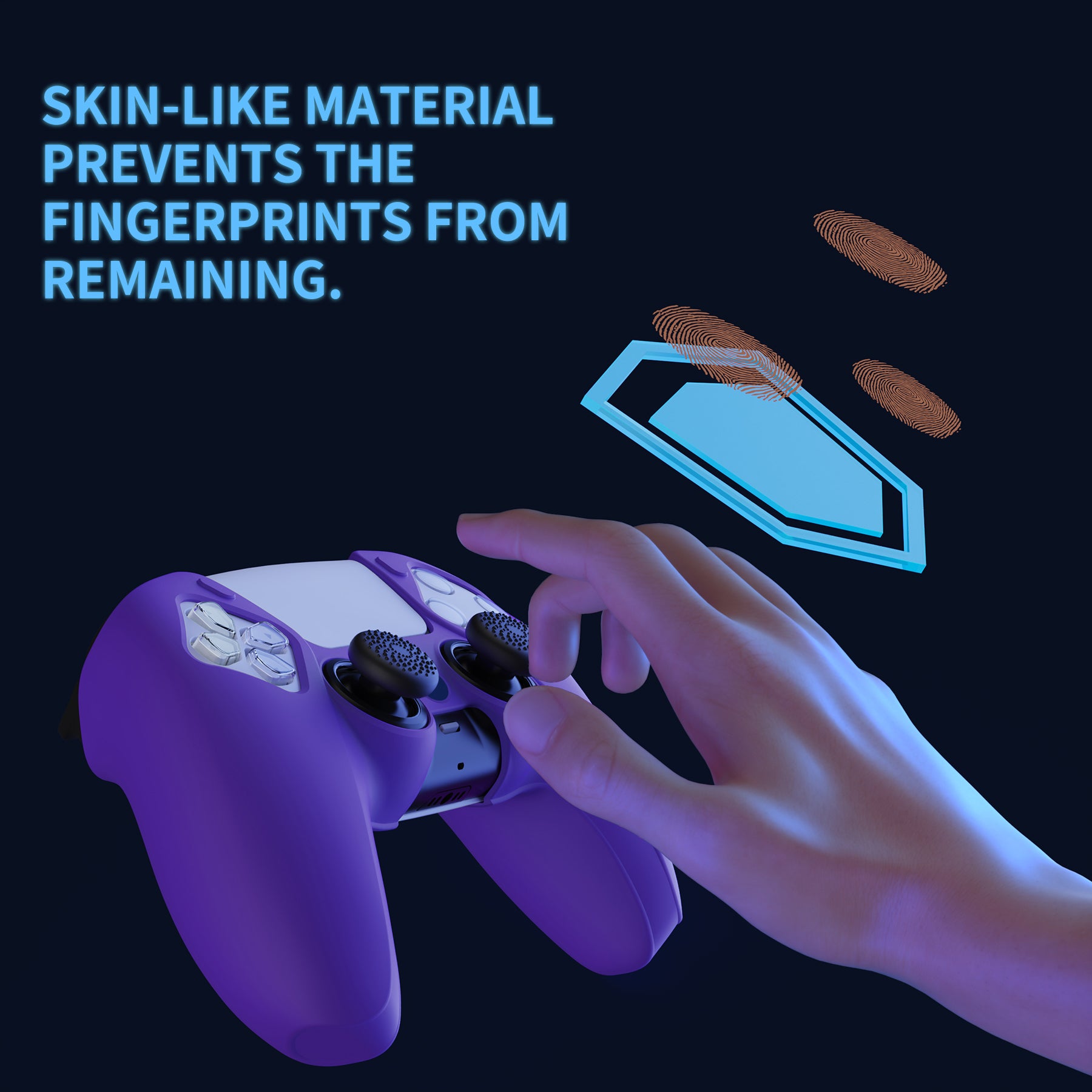 PlayVital Pure Series Ergonomic Anti-Slip Silicone Cover Skin with Thumb Grip Caps for PS5 Wireless Controller - Compatible with Charging Station - Purple - EKPFP006 PlayVital