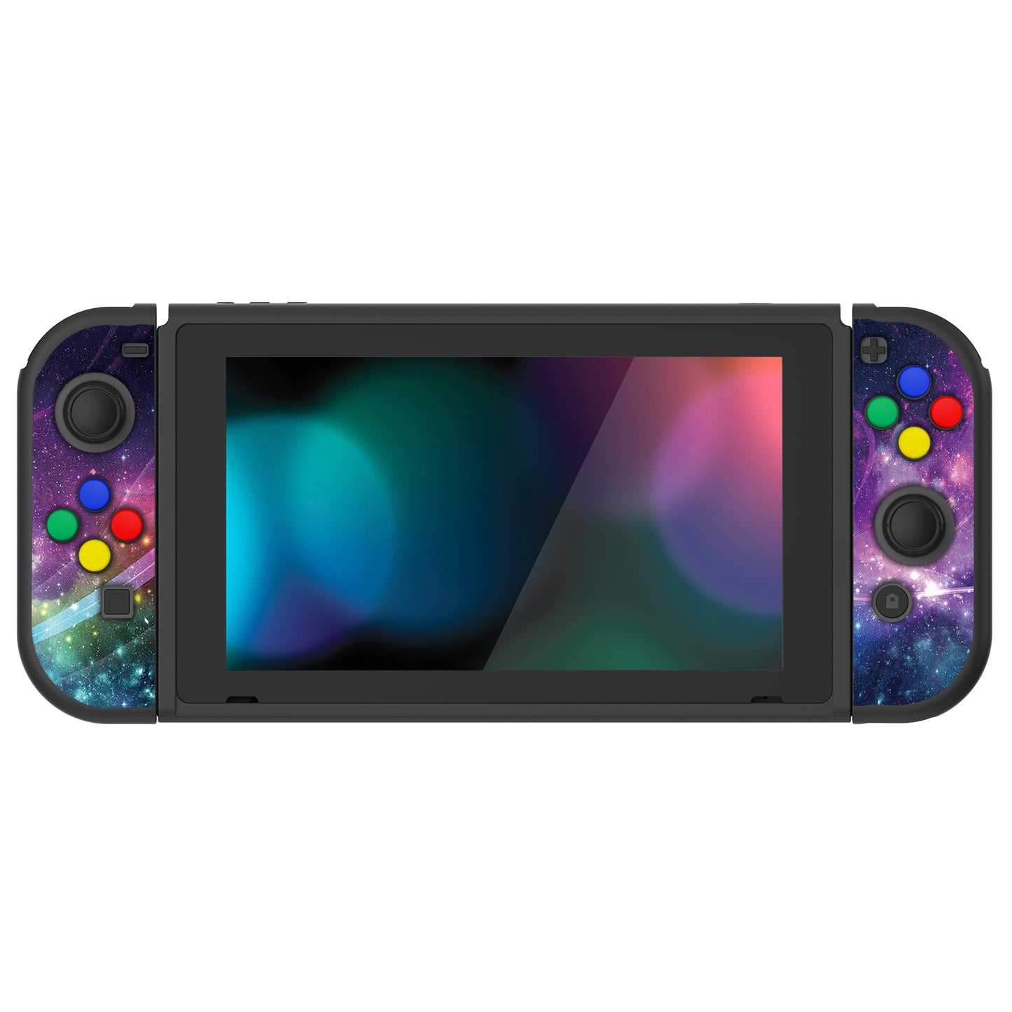 PlayVital Purple Galaxy Protective Case for NS Switch, Soft TPU Slim Case Cover for NS Switch Console with Colorful ABXY Direction Button Caps - NTU6015G2 PlayVital
