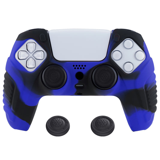 PlayVital Raging Warrior Edition Anti-slip Silicone Cover Skin with Thumbstick Caps for PS5 Wireless Controller - Blue & Black - KZPF006 PlayVital
