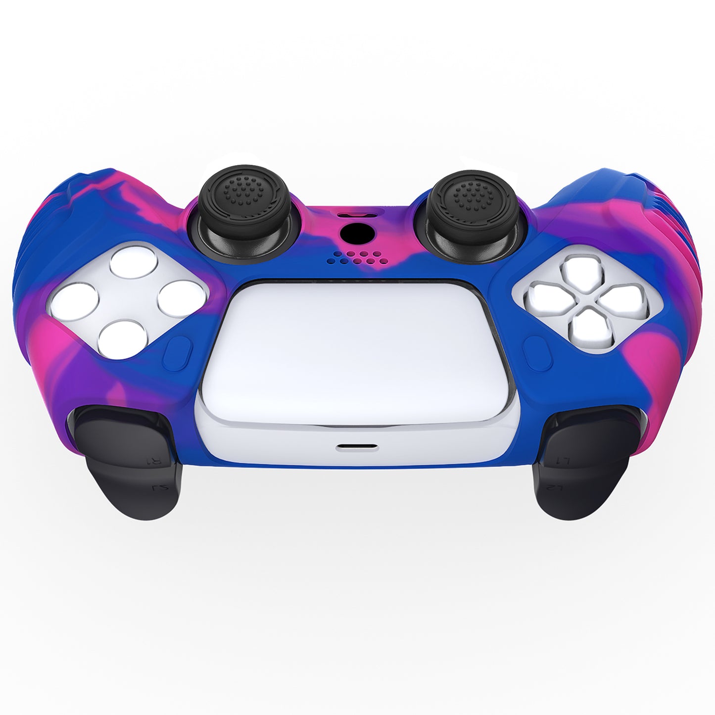 PlayVital Raging Warrior Edition Anti-slip Silicone Cover Skin with Thumbstick Caps for PS5 Wireless Controller - Pink & Purple & Blue - KZPF007 PlayVital