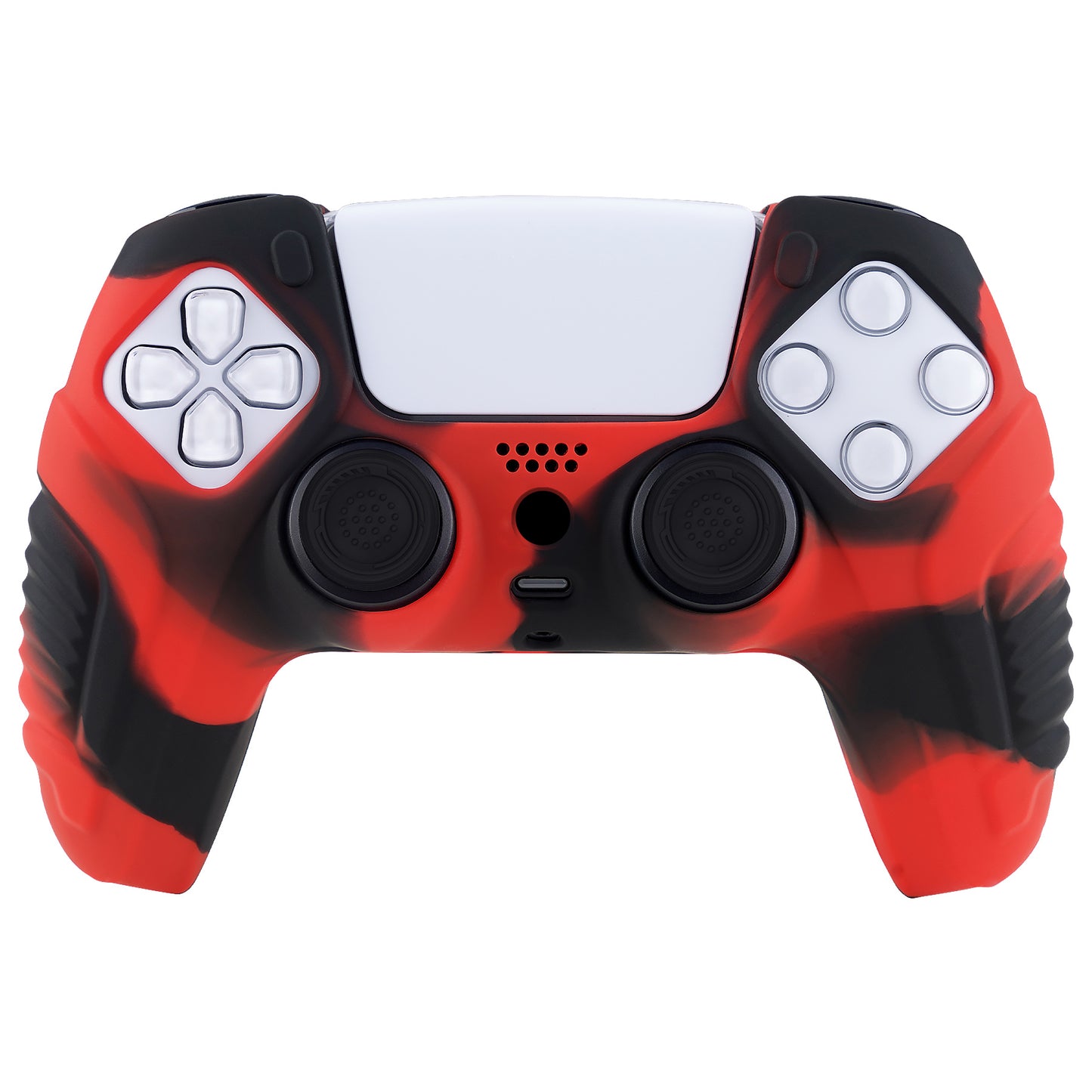 PlayVital Raging Warrior Edition Anti-slip Silicone Cover Skin with Thumbstick Caps for PS5 Wireless Controller - Red & Black - KZPF004 PlayVital