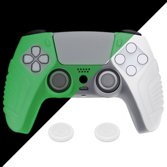 PlayVital Raging Warrior Edition Anti-slip Silicone Cover Skin with Thumbstick Caps for PS5 Wireless Controller - Glow in Dark - Green - KZPF008 PlayVital
