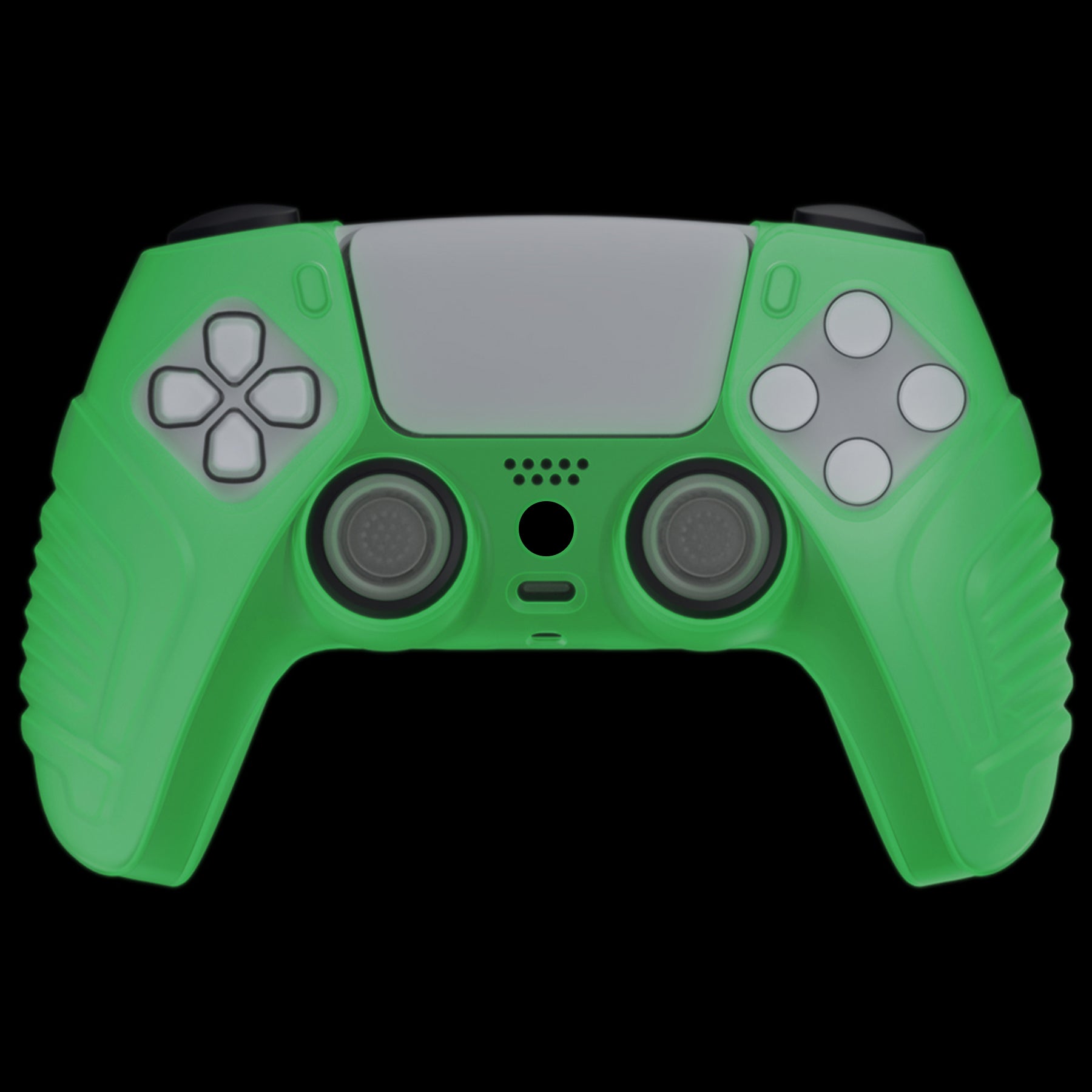 PlayVital Raging Warrior Edition Anti-slip Silicone Cover Skin with Thumbstick Caps for PS5 Wireless Controller - Glow in Dark - Green - KZPF008 PlayVital