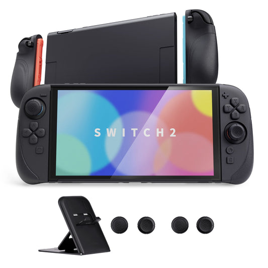 PlayVital Ranger Silicone Grip with Hard Console Cover for Nintendo Switch 2, Protective Case with Folding Stand & Thumb Grips Caps for Nintendo Switch 2 (2025) - Black PlayVital