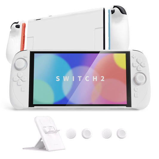 PlayVital Ranger Silicone Grip with Hard Console Cover for Nintendo Switch 2, Protective Case with Folding Stand & Thumb Grips Caps for Nintendo Switch 2 (2025) - White PlayVital