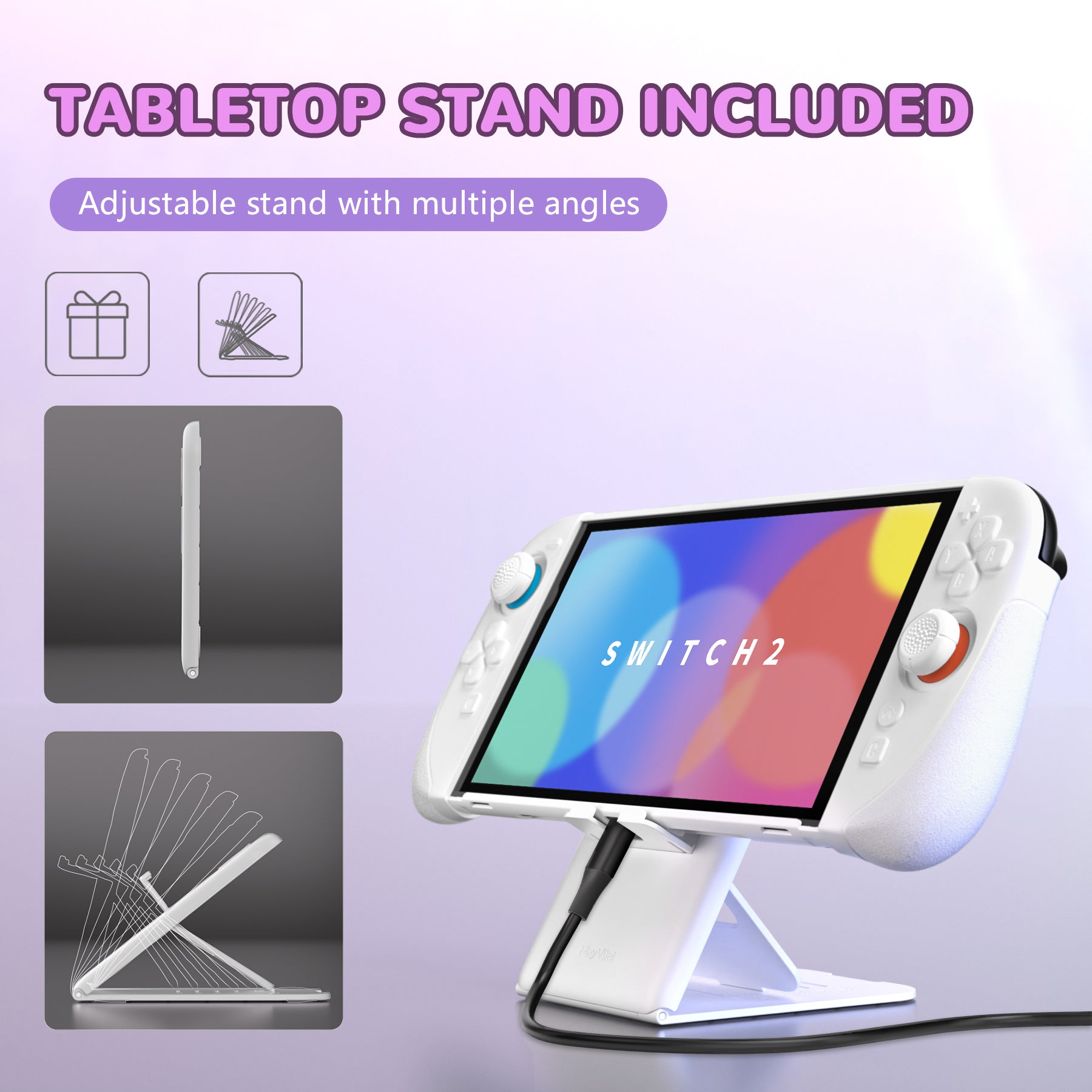 PlayVital Ranger Silicone Grip with Hard Console Cover for Nintendo Switch 2, Protective Case with Folding Stand & Thumb Grips Caps for Nintendo Switch 2 (2025) - White PlayVital