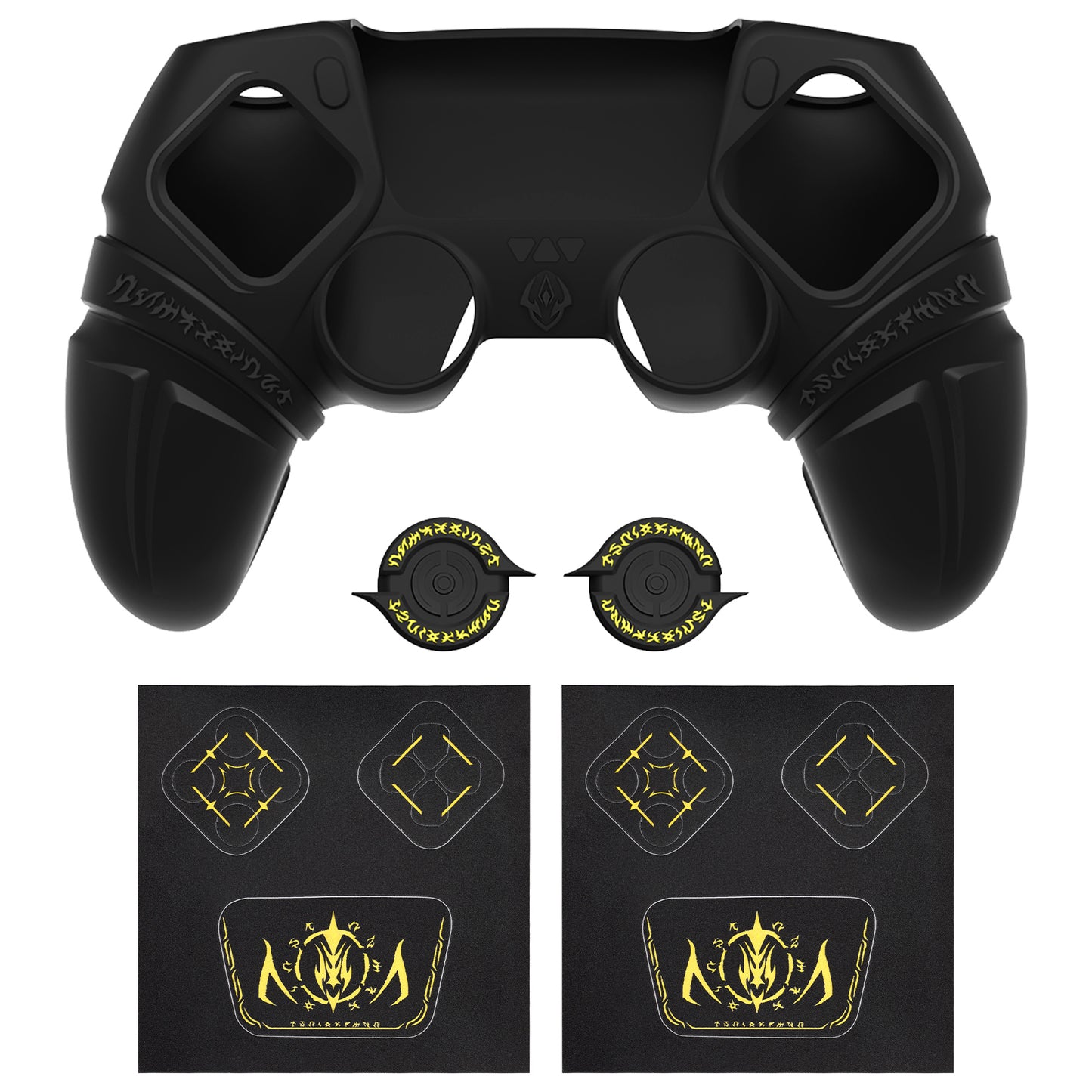 PlayVital Runes Edition Silicone Cover Skin for PS5 Controller with Thumb Grips & Touchpad Skin & D-pad Area Sticker, Compatible with PS5 Charging Dock - Black - FVEPFP001 PlayVital