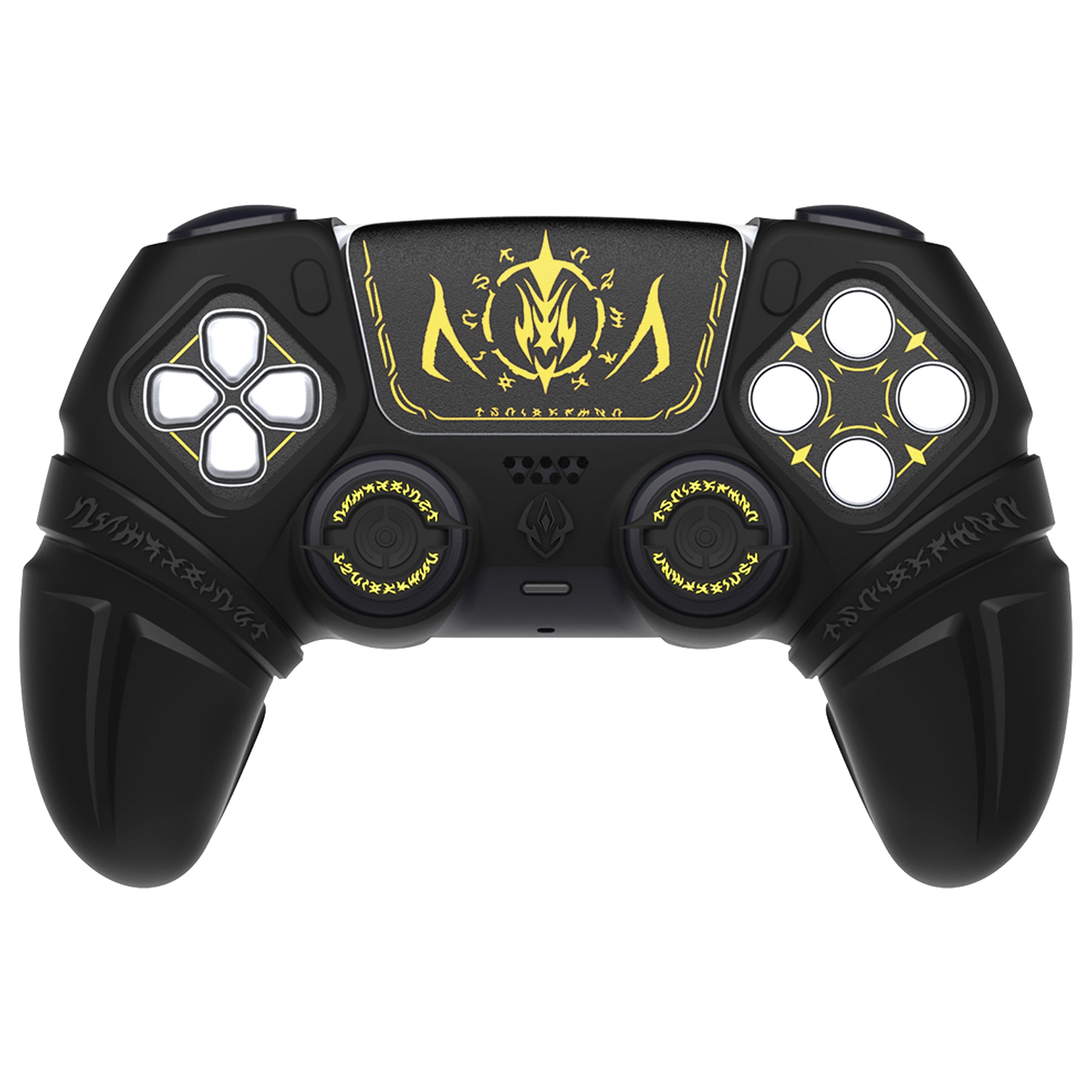 PlayVital Runes Edition Silicone Cover Skin for PS5 Controller with Thumb Grips & Touchpad Skin & D-pad Area Sticker, Compatible with PS5 Charging Dock - Black - FVEPFP001 PlayVital