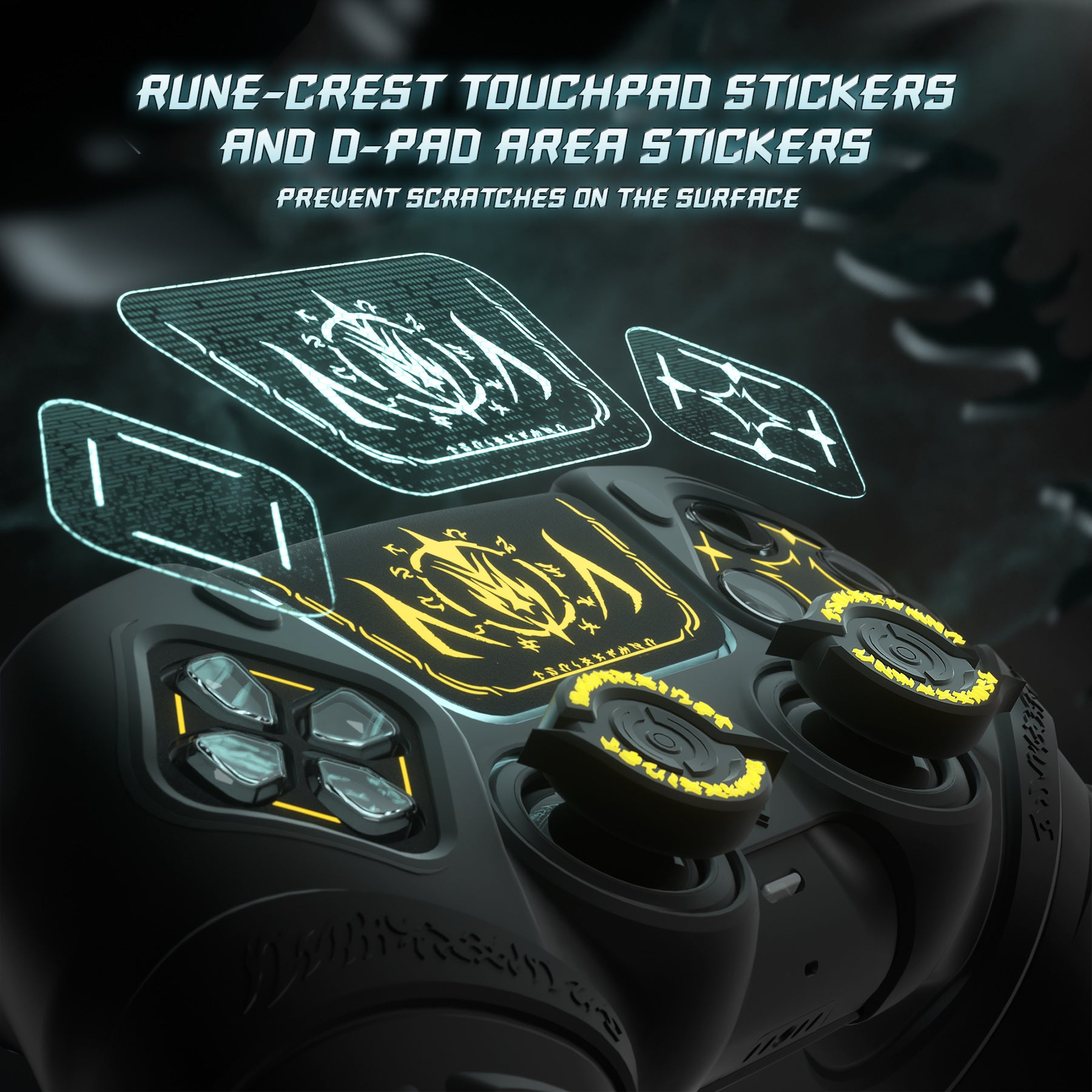 PlayVital Runes Edition Silicone Cover Skin for PS5 Controller with Thumb Grips & Touchpad Skin & D-pad Area Sticker, Compatible with PS5 Charging Dock - Black - FVEPFP001 PlayVital