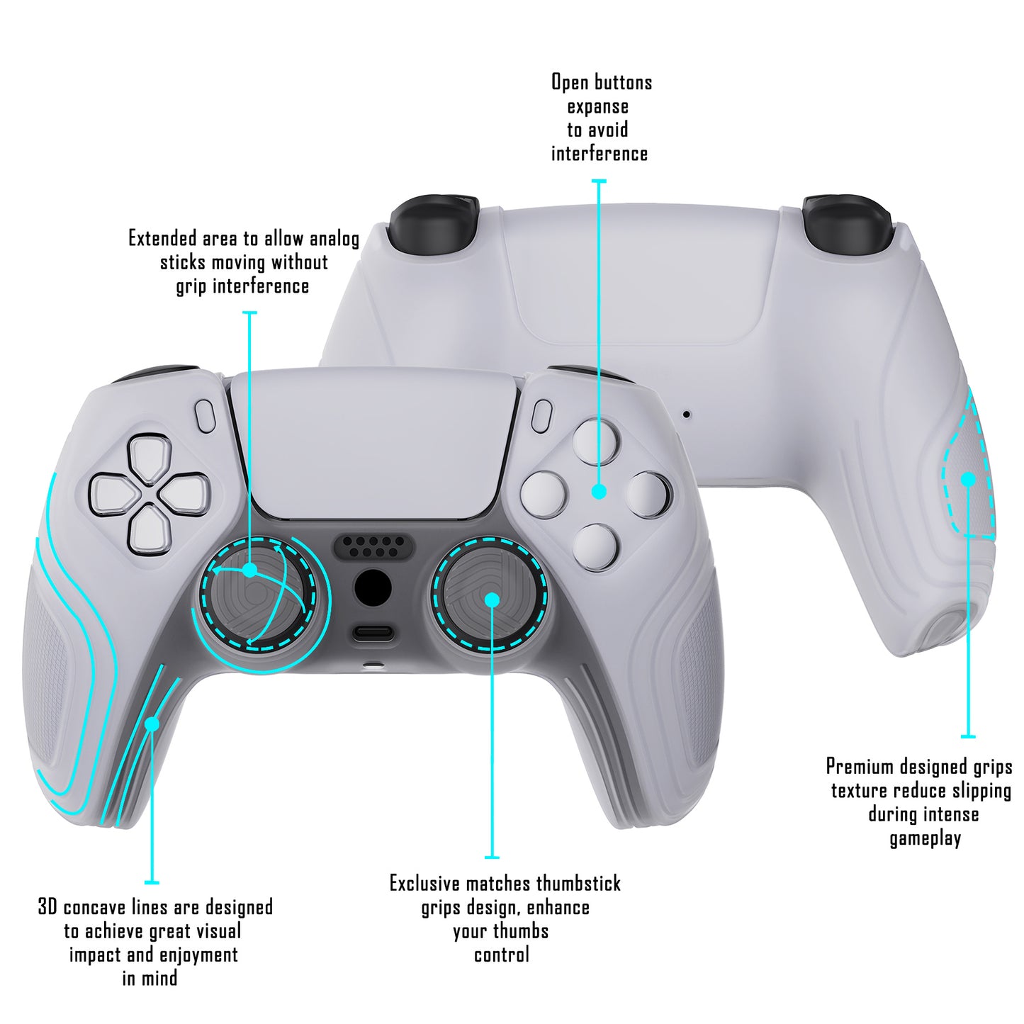 PlayVital Samurai Edition Anti-Slip Silicone Cover Skin with Thumb Grip Caps for PS5 Wireless Controller - Clear White - BWPF013 PlayVital