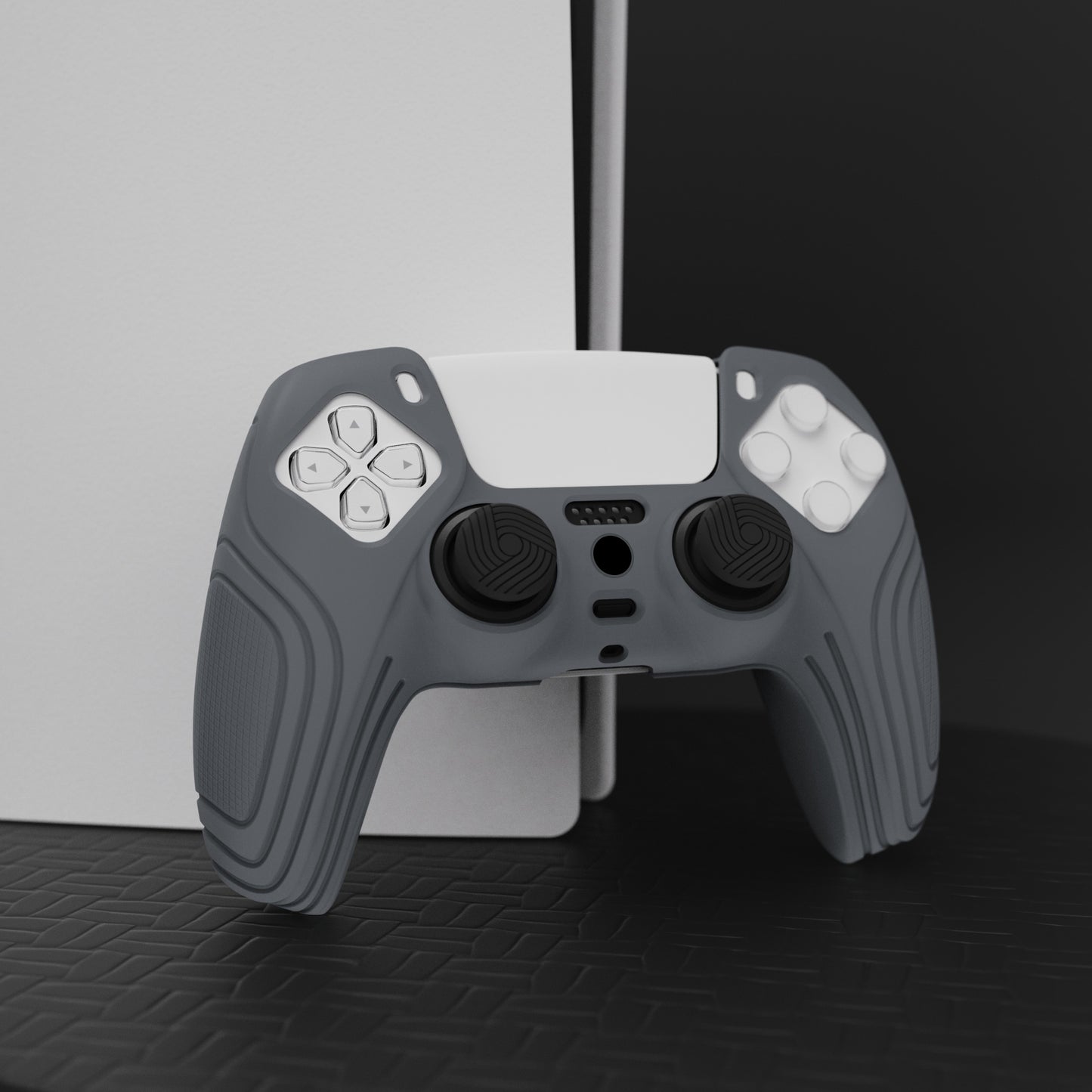PlayVital Samurai Edition Anti-Slip Silicone Cover Skin with Thumb Grip Caps for PS5 Wireless Controller - Gray - BWPF006 PlayVital