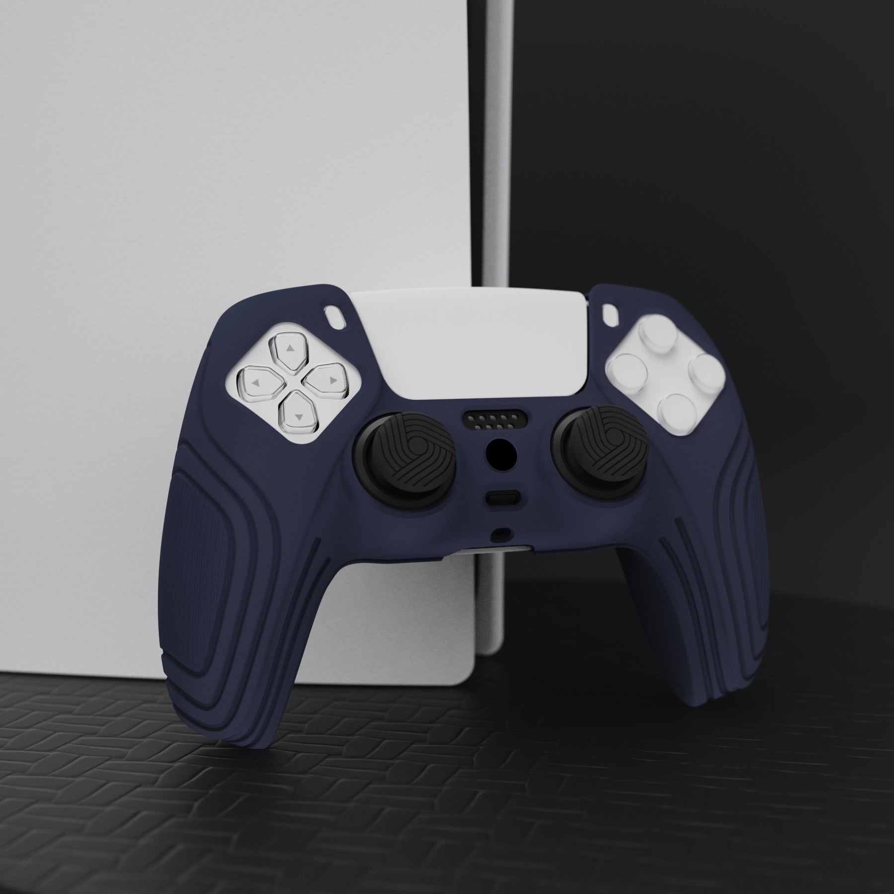 PlayVital Samurai Edition Anti-Slip Silicone Cover Skin with Thumb Grip Caps for PS5 Wireless Controller - Midnight Blue - BWPF003 PlayVital