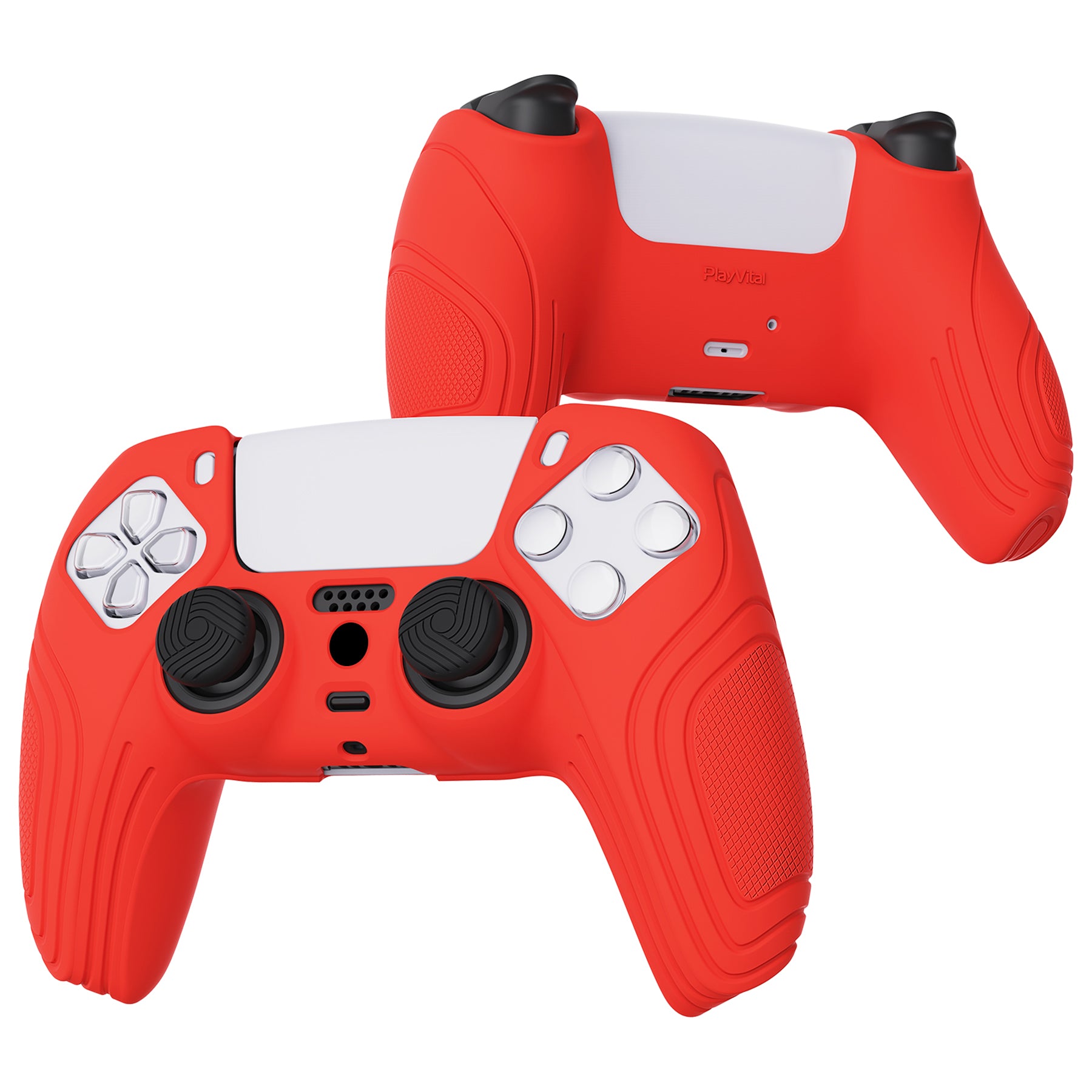 PlayVital Samurai Edition Anti-Slip Silicone Cover Skin with Thumb Grip Caps for PS5 Wireless Controller - Passion Red - BWPF012 PlayVital