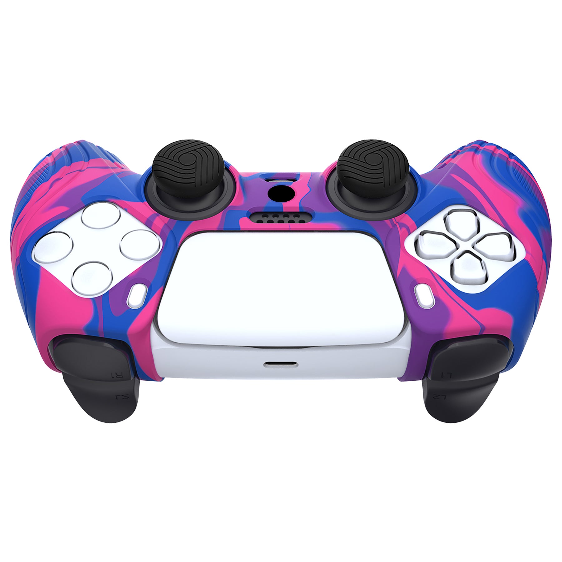 PlayVital Samurai Edition Anti-Slip Silicone Cover Skin with Thumb Grip Caps for PS5 Wireless Controller - Pink & Purple & Blue - BWPF015 PlayVital