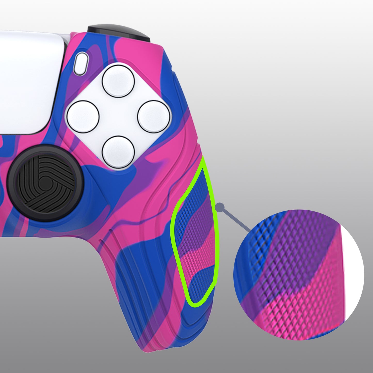 PlayVital Samurai Edition Anti-Slip Silicone Cover Skin with Thumb Grip Caps for PS5 Wireless Controller - Pink & Purple & Blue - BWPF015 PlayVital