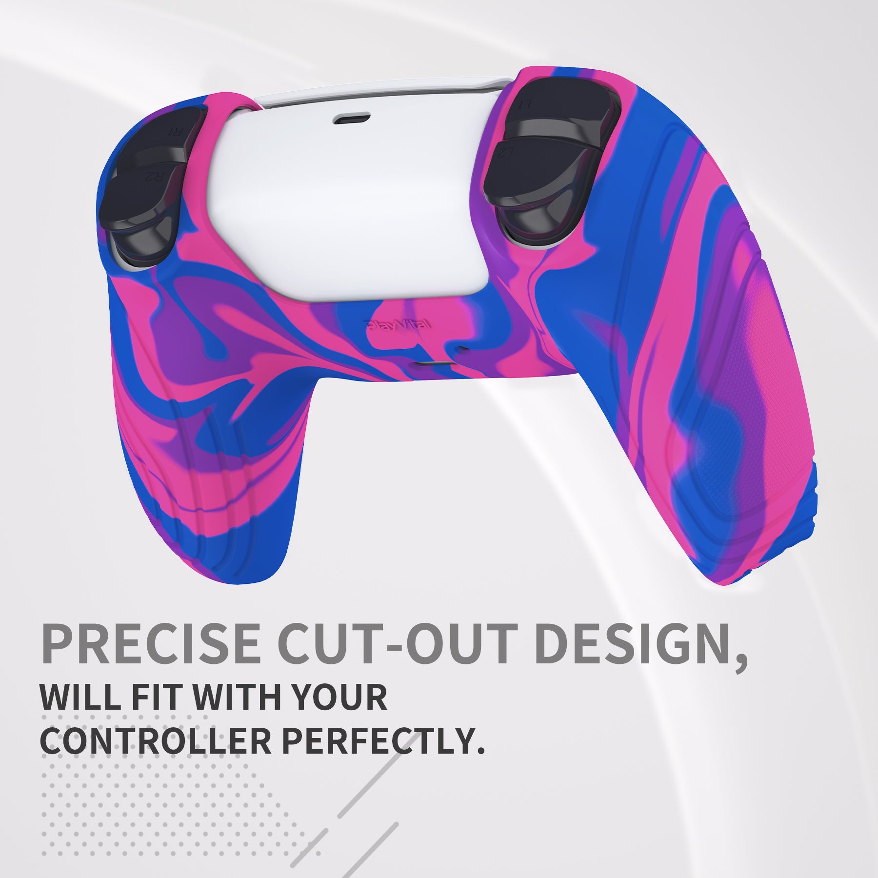 PlayVital Samurai Edition Anti-Slip Silicone Cover Skin with Thumb Grip Caps for PS5 Wireless Controller - Pink & Purple & Blue - BWPF015 PlayVital