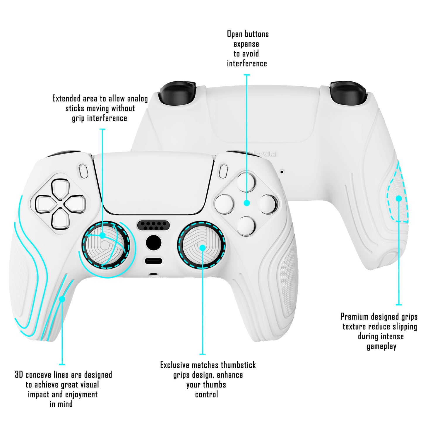 PlayVital Samurai Edition Anti-Slip Silicone Cover Skin with Thumb Grip Caps for PS5 Wireless Controller - White - BWPF002 PlayVital