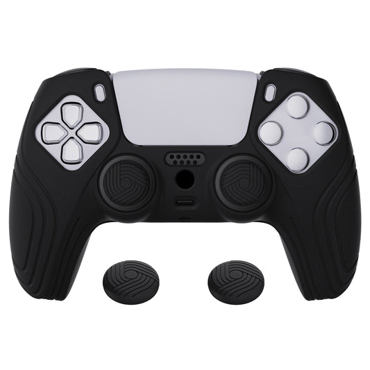 PlayVital Samurai Edition Anti-Slip Silicone Cover Skin with Thumb Grip Caps for PS5 Wireless Controller - Black - BWPF001 PlayVital