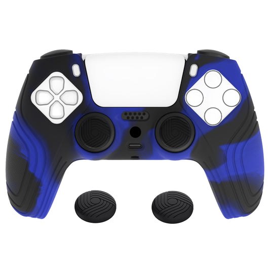 PlayVital Samurai Edition Anti-Slip Silicone Cover Skin with Thumb Grip Caps for PS5 Wireless Controller - Blue & Black PlayVital