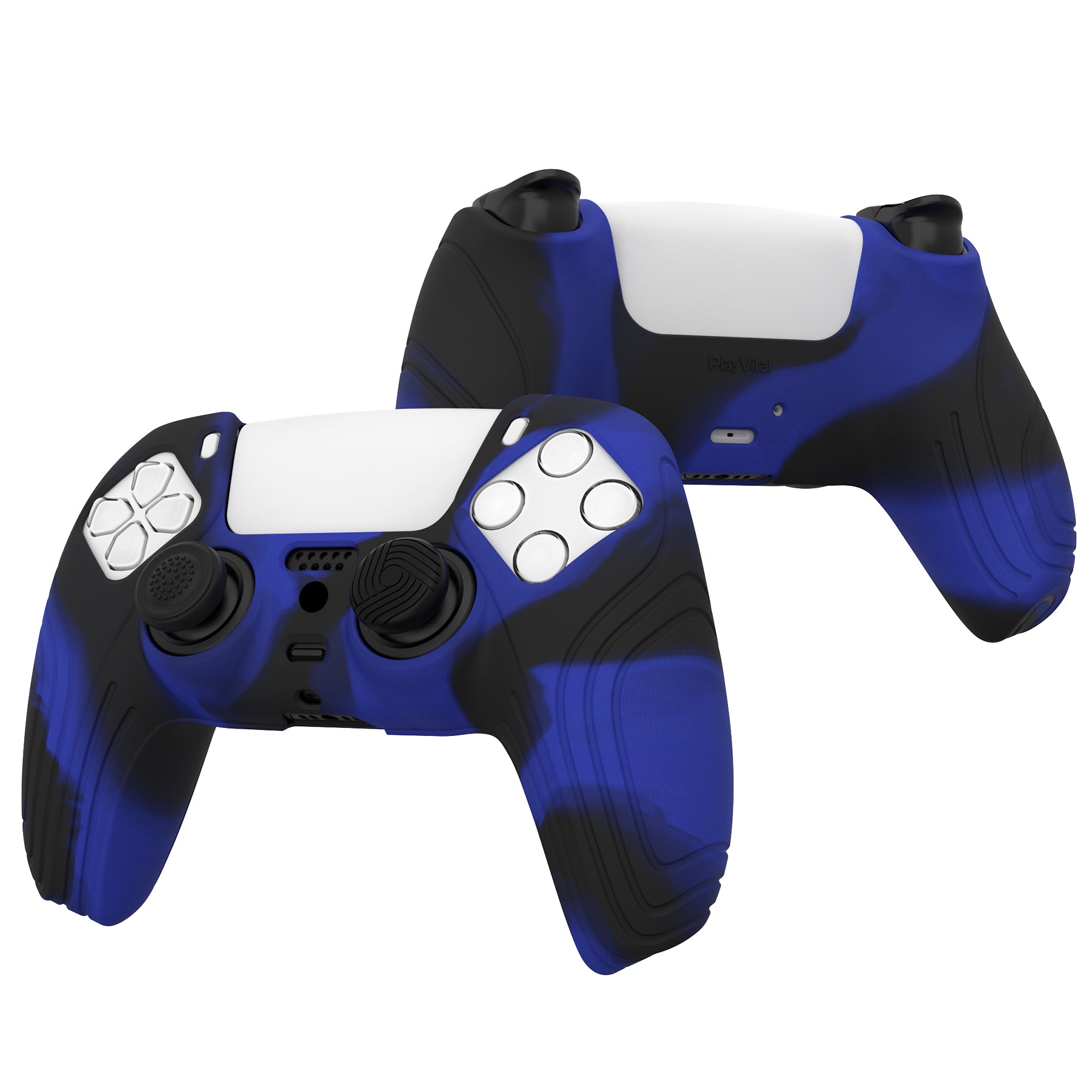 PlayVital Samurai Edition Anti-Slip Silicone Cover Skin with Thumb Grip Caps for PS5 Wireless Controller - Blue & Black PlayVital